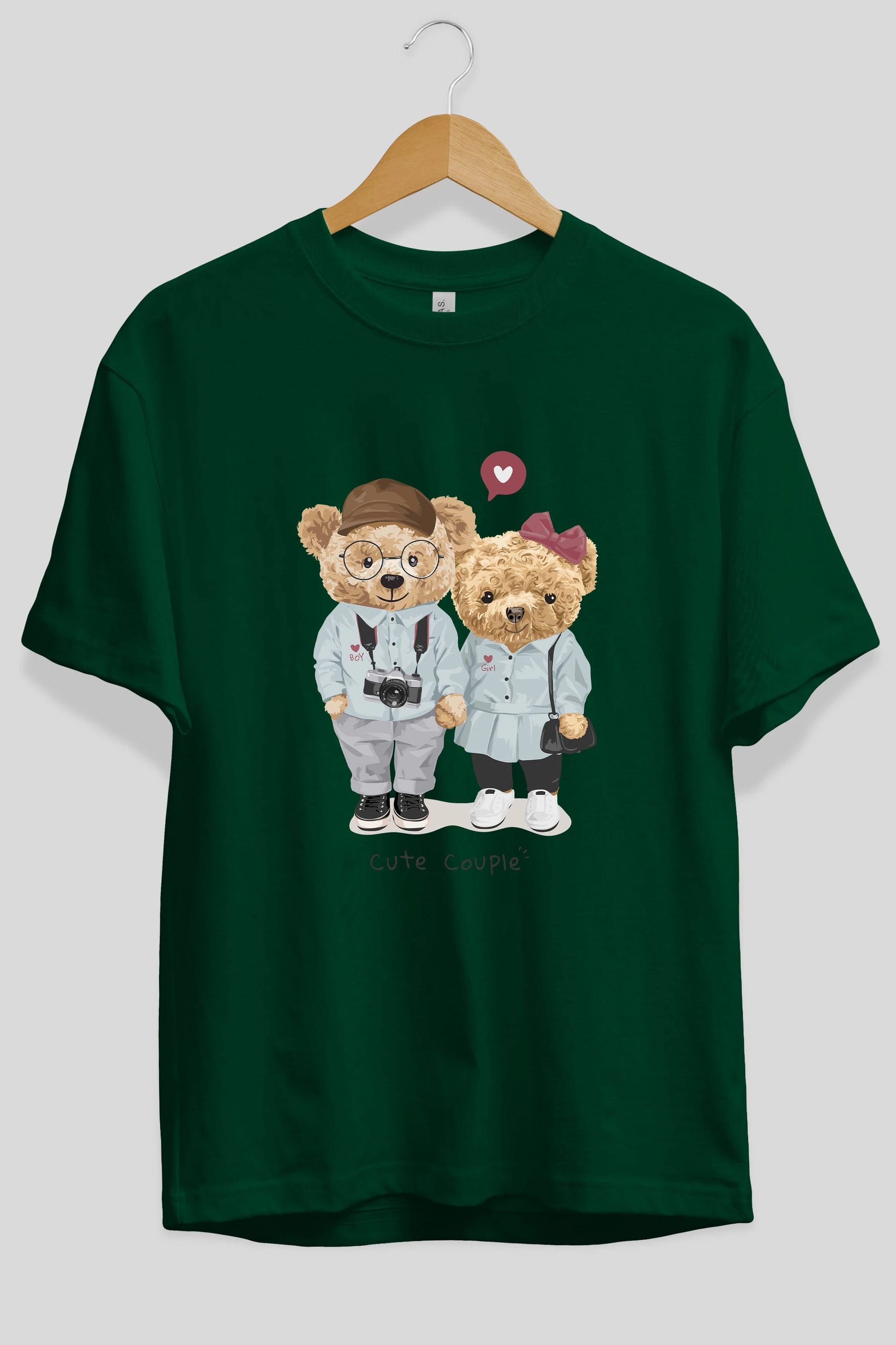 Teddy Bear Cute Couple Ön Baskılı Oversize t-shirt Erkek Kadın Unisex %100 Pamuk