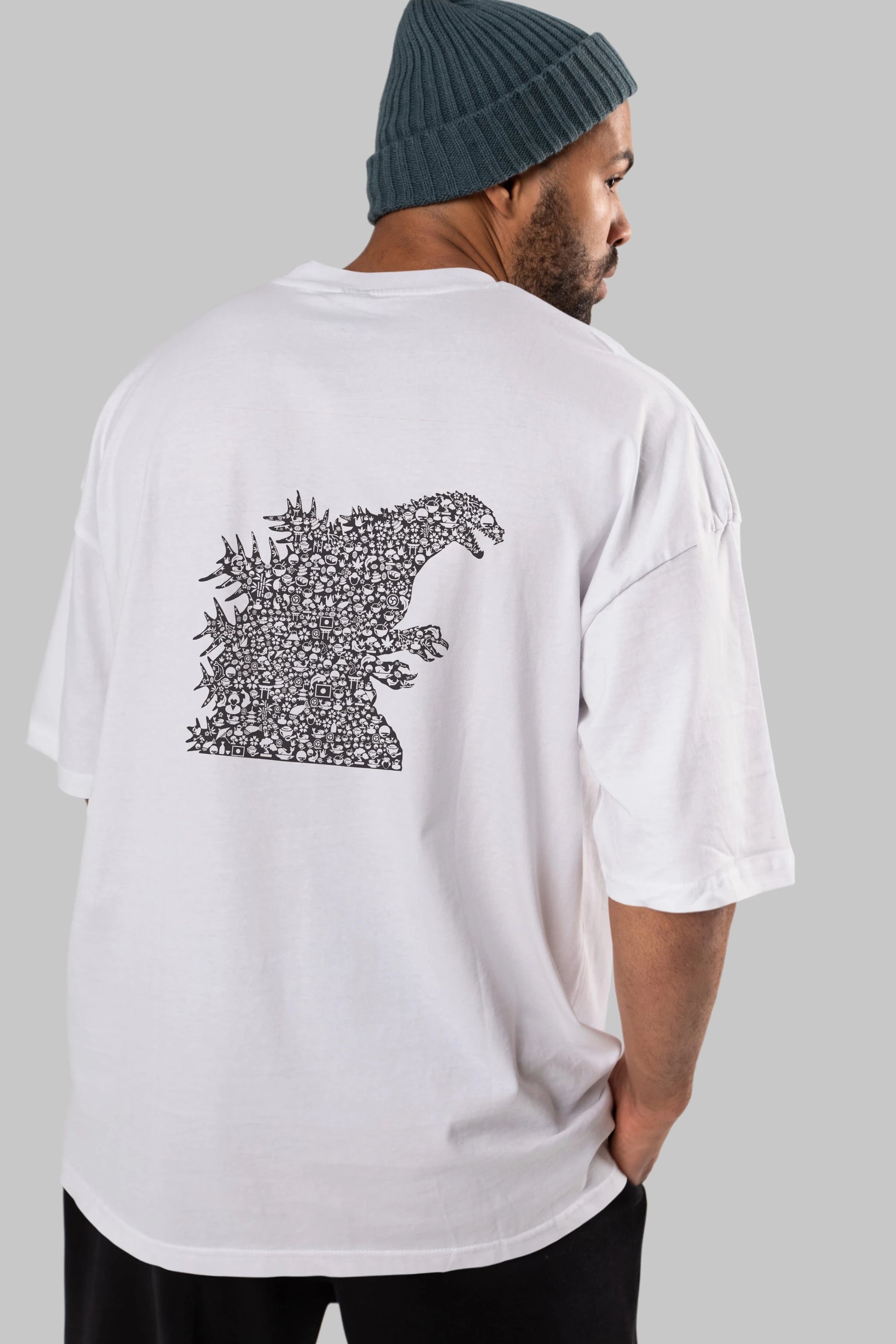 Godzilla Arka Baskılı Oversize t-shirt %100 pamuk Erkek Kadın Unisex