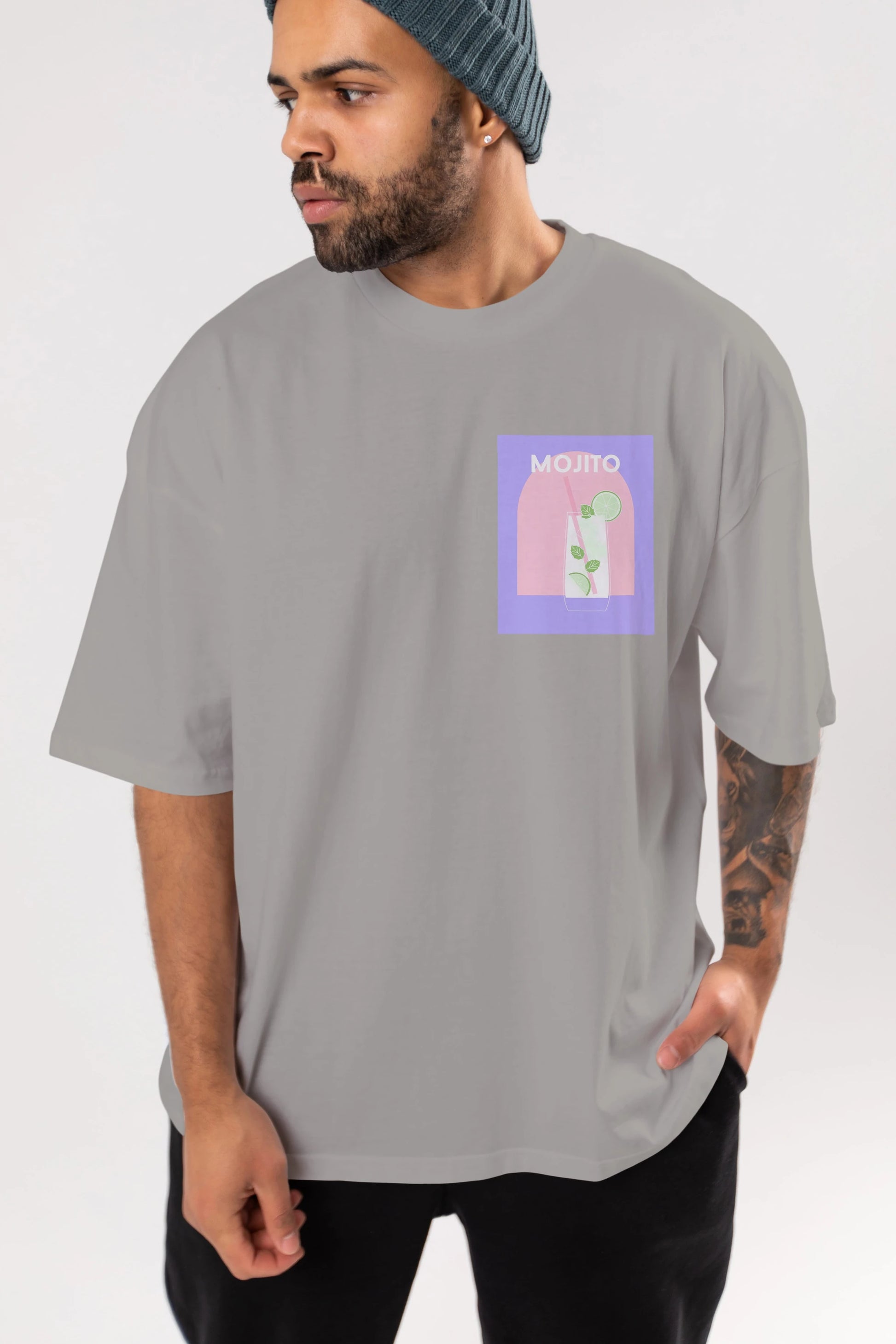 Mojito 2 Ön Sol Baskılı Oversize t-shirt Erkek Kadın Unisex %100 Pamuk Bisiklet Yaka tişort