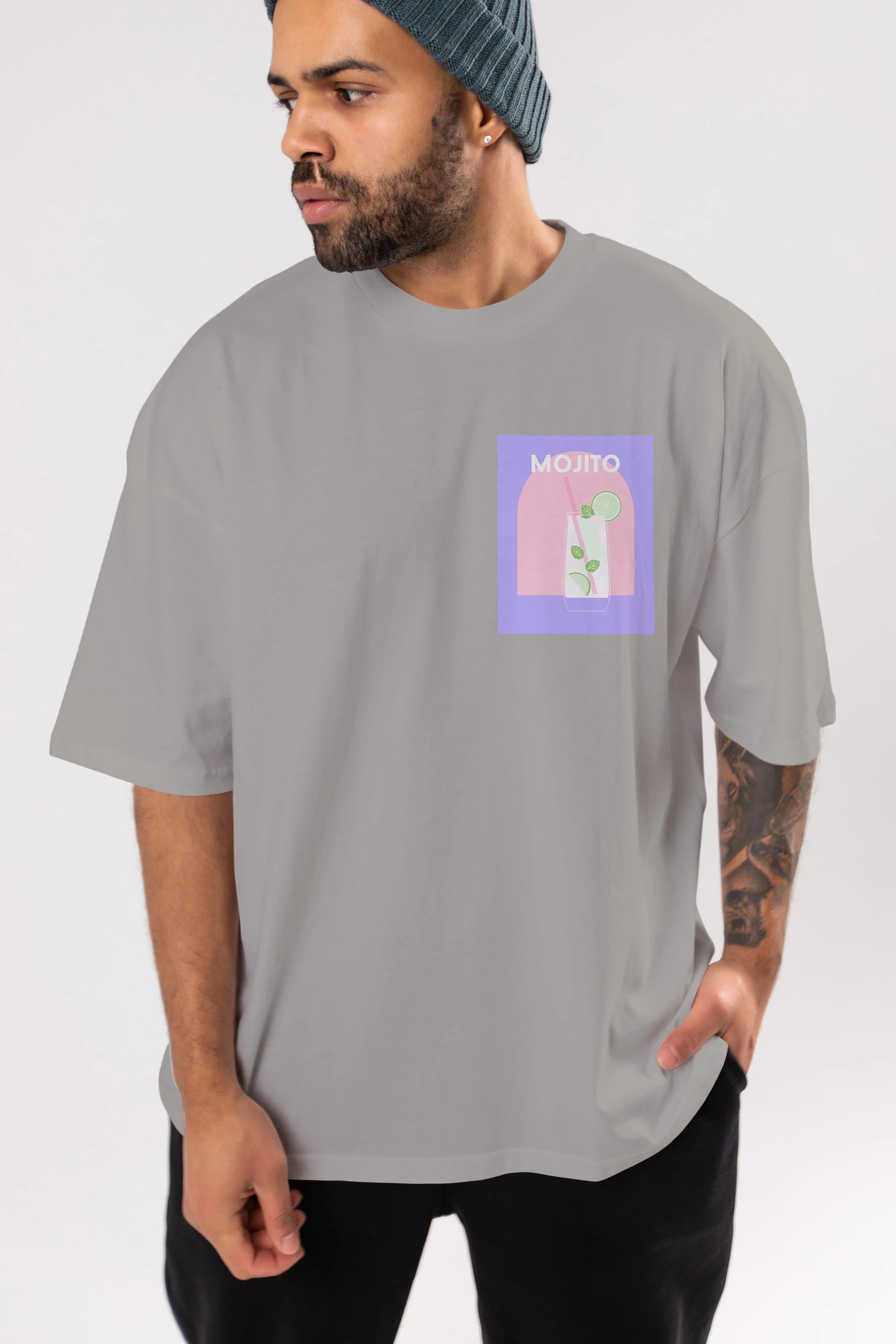 Mojito 2 Ön Sol Baskılı Oversize t-shirt Erkek Kadın Unisex %100 Pamuk Bisiklet Yaka tişort