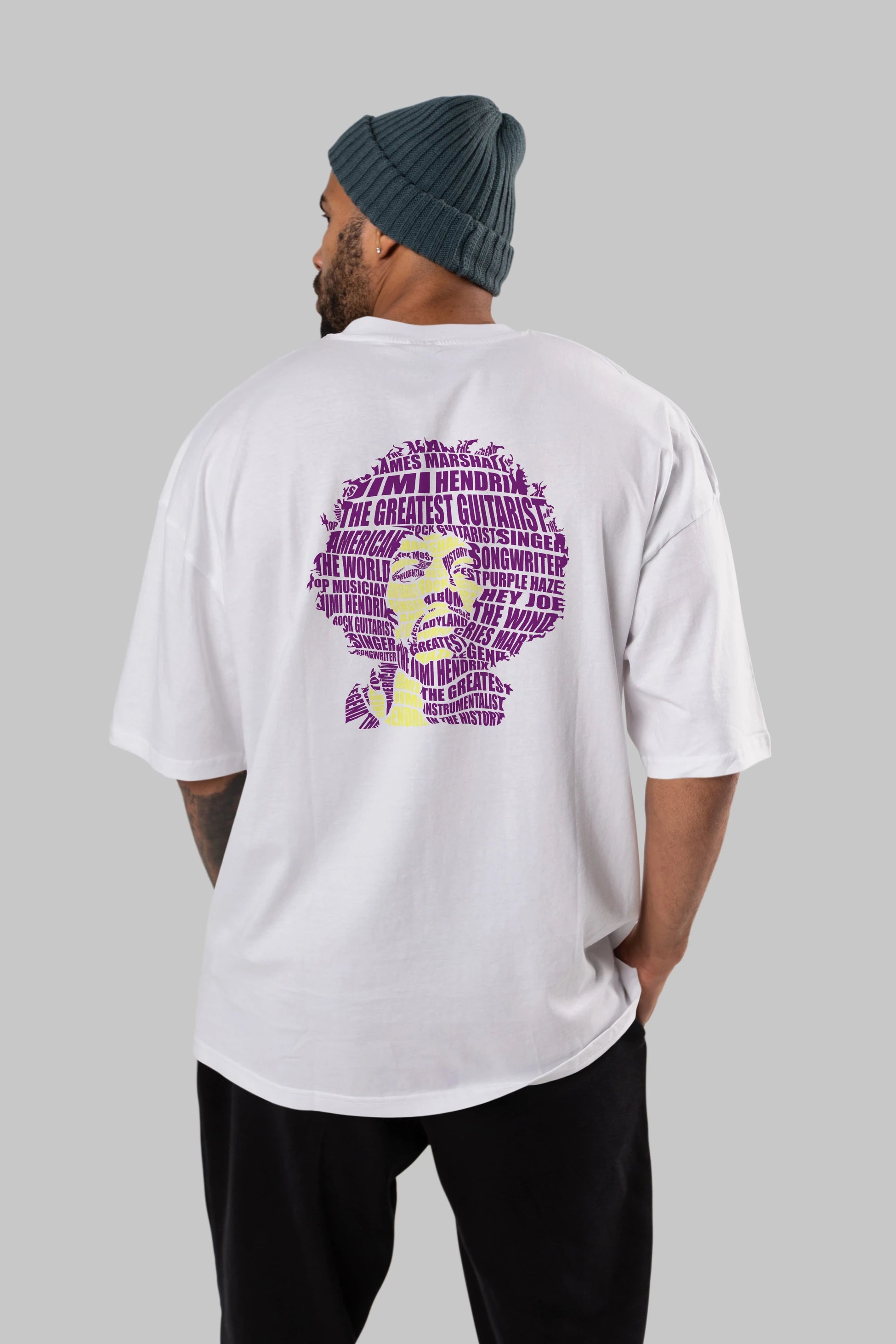 Jimmy Hendrix Calligram Arka Baskılı Oversize t-shirt %100 pamuk Erkek Kadın Unisex