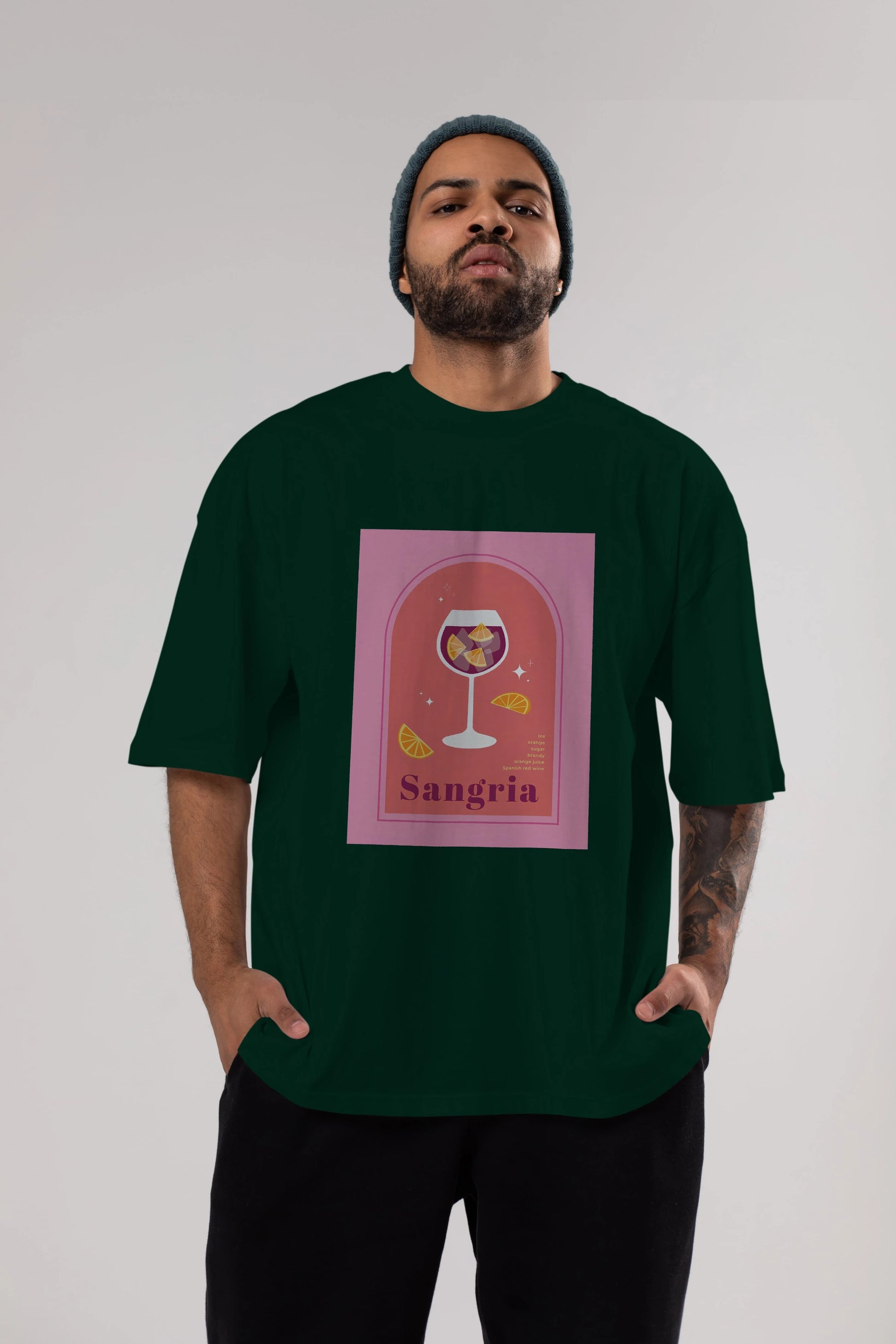 Sangria Ön Baskılı Oversize t-shirt Erkek Kadın Unisex %100 Pamuk Bisiklet Yaka tişort