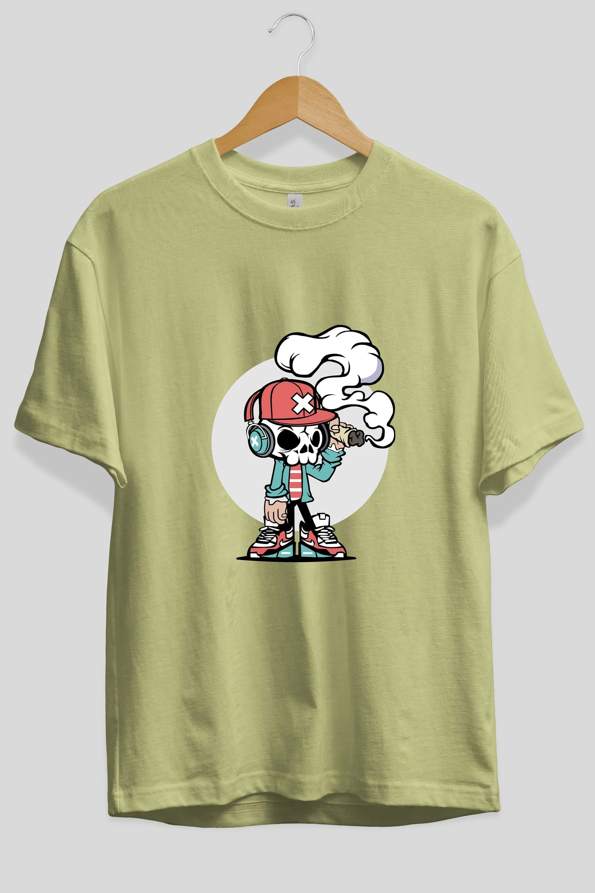 Skull Headphone Ön Baskılı Oversize t-shirt Erkek Kadın Unisex %100 Pamuk tişort