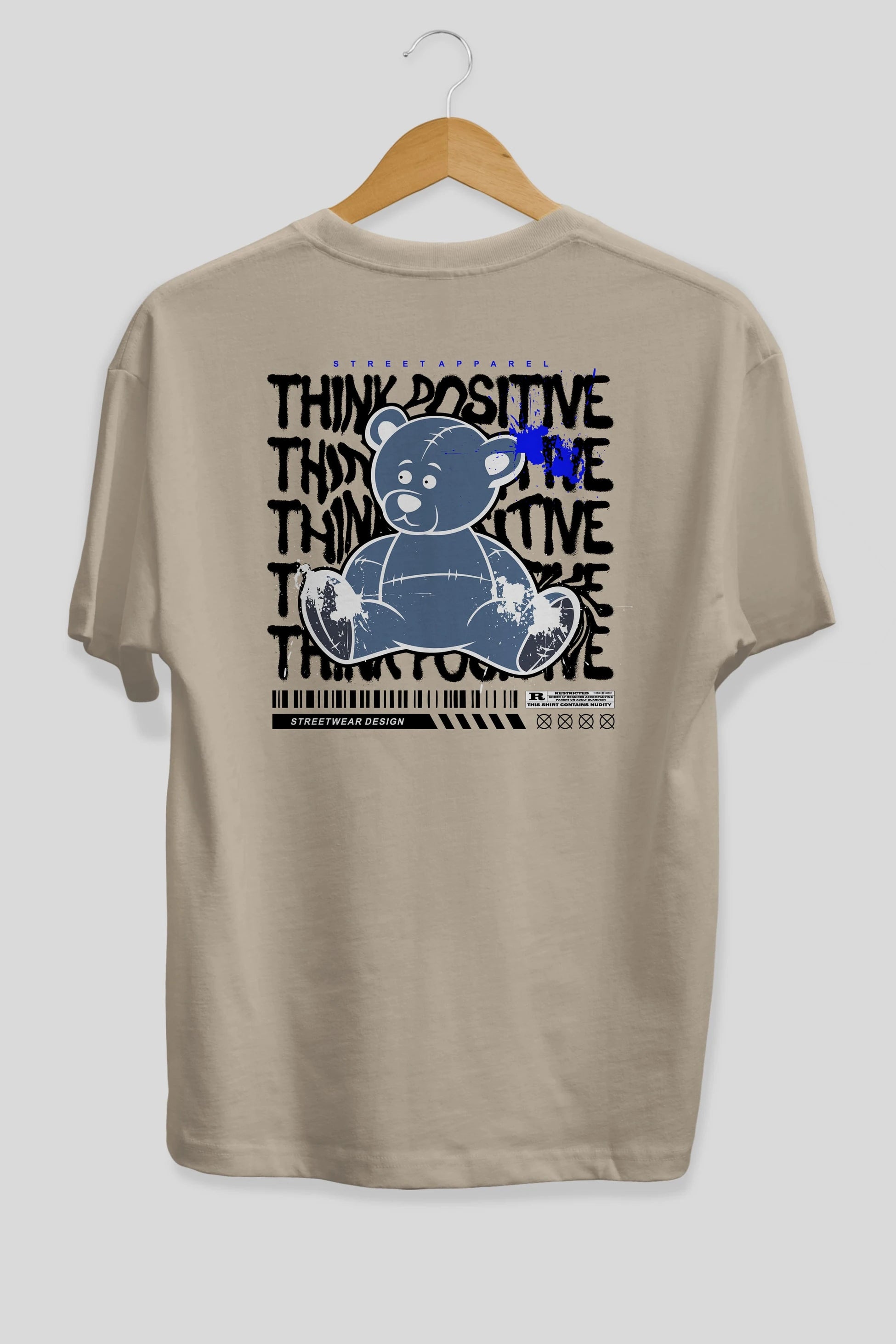 Teddy Bear Think Positive Arka Baskılı Oversize t-shirt Erkek Kadın Unisex