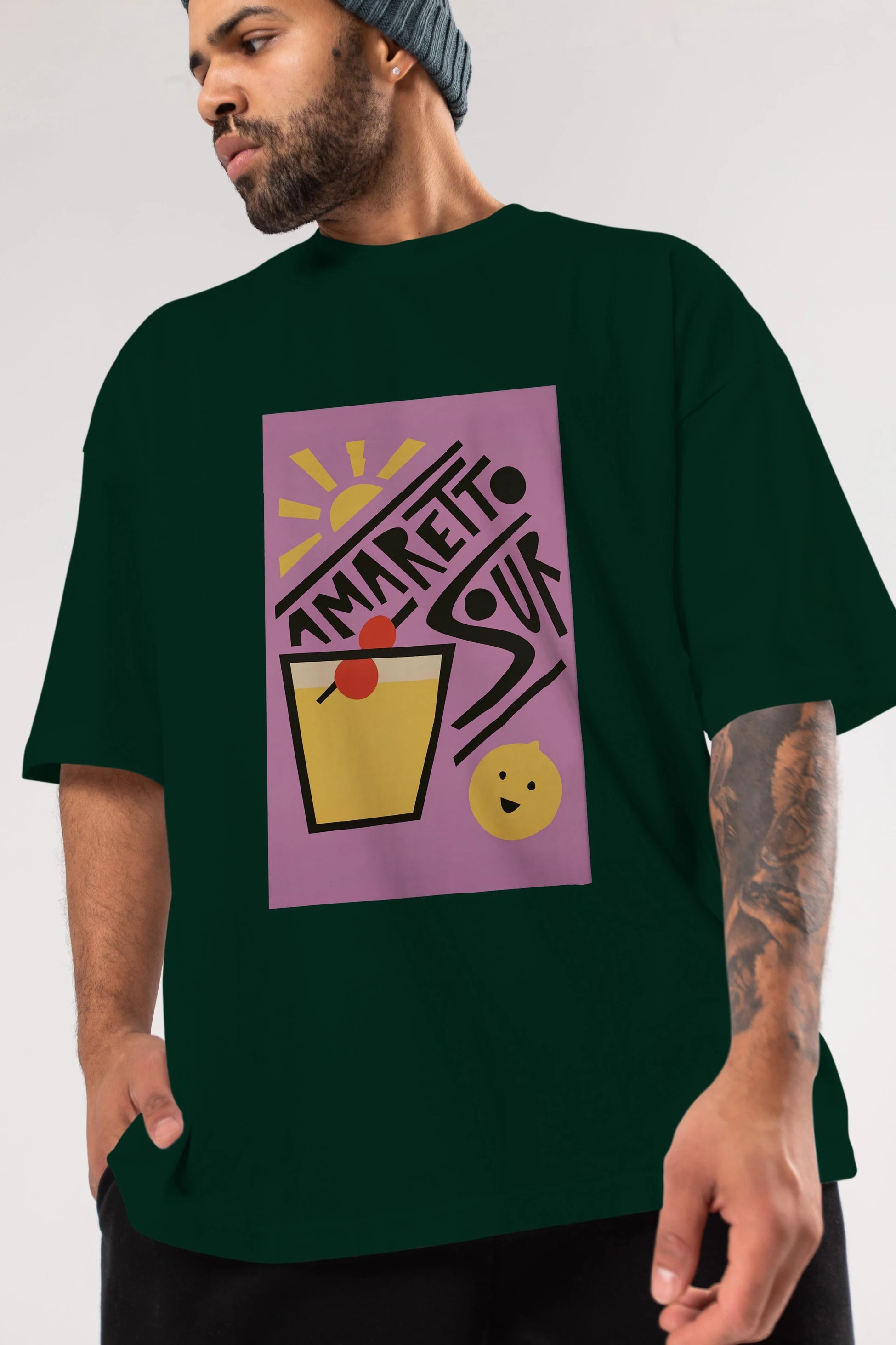 Amaretto Sour Ön Baskılı Oversize t-shirt Erkek Kadın Unisex %100 Pamuk Bisiklet Yaka tişort