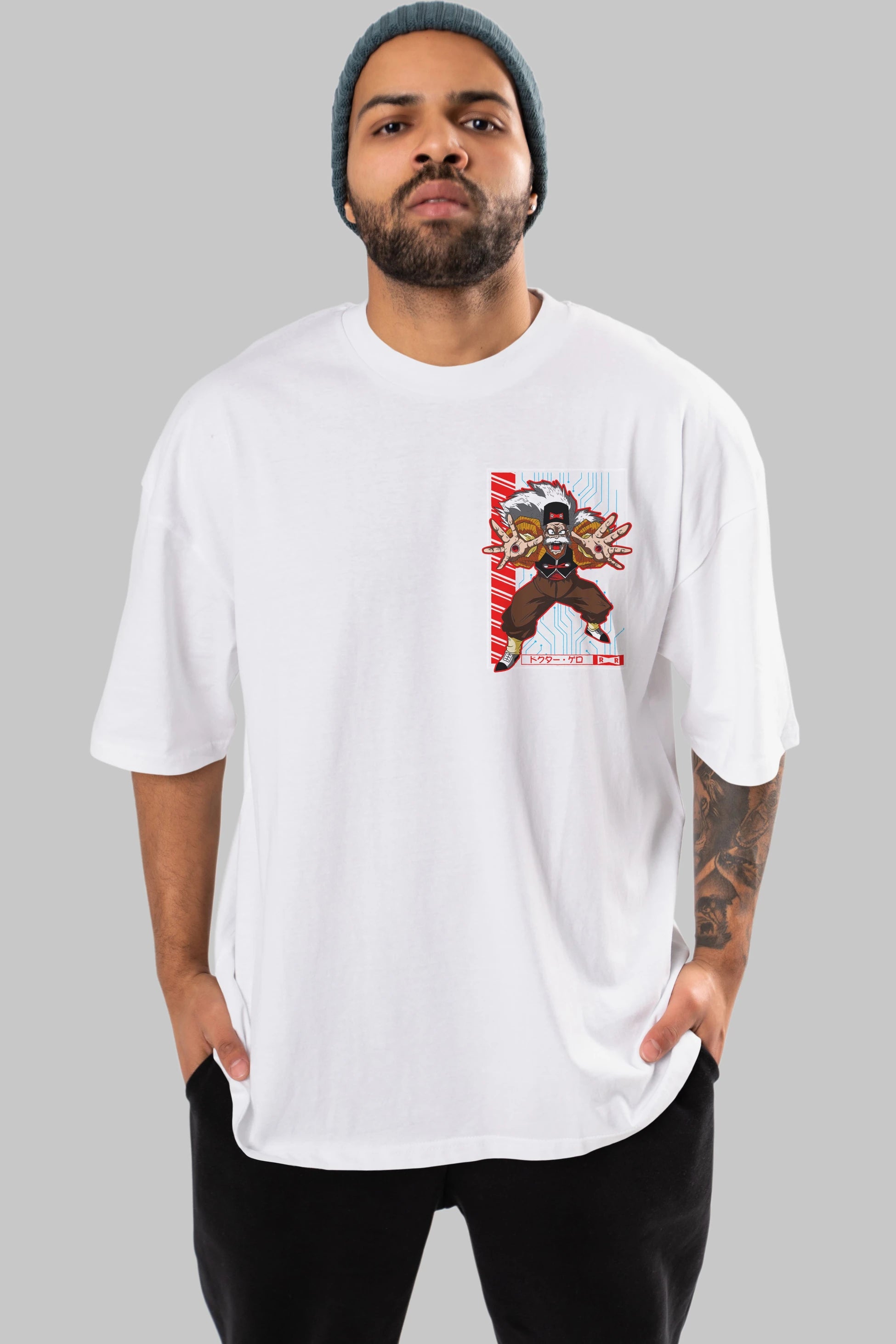 DragonBall DrMakigero Ön Sol Baskılı Oversize t-shirt Erkek Kadın Unisex %100 Pamuk Bisiklet Yaka tişort