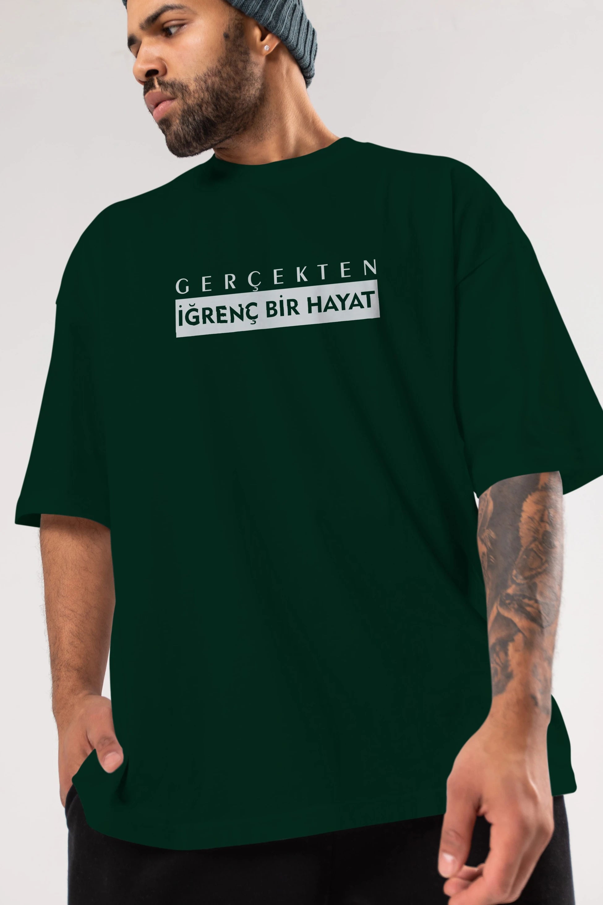 Gerçekte İğrenç Bir Hayat Ön Baskılı Oversize t-shirt %100 pamuk Erkek Kadın Unisex
