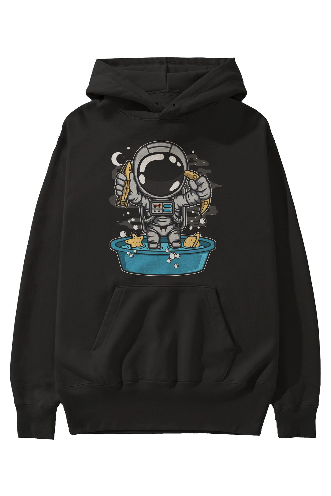 Astronaut Bath Tub Ön Baskılı Hoodie Oversize Kapüşonlu Sweatshirt Erkek Kadın Unisex