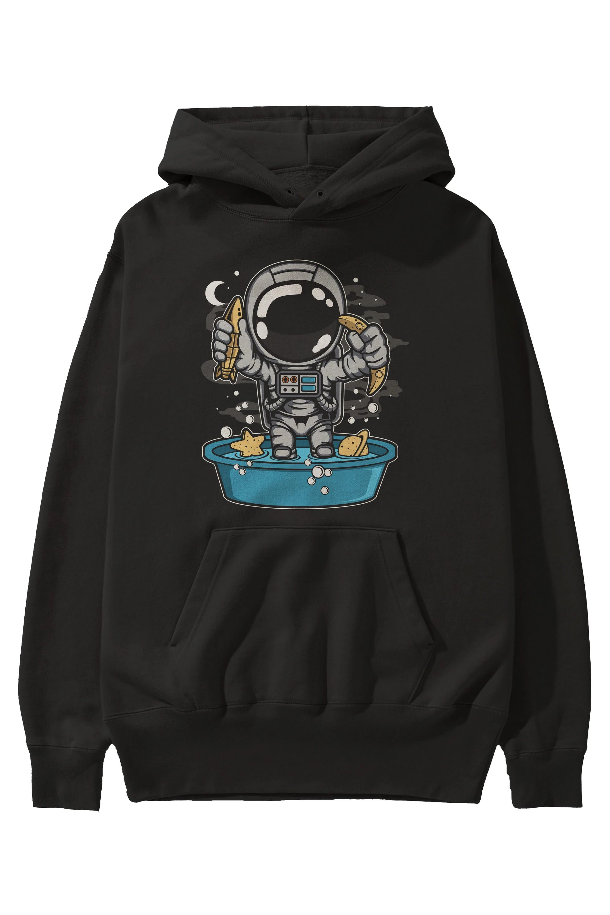 Astronaut Bath Tub Ön Baskılı Hoodie Oversize Kapüşonlu Sweatshirt Erkek Kadın Unisex