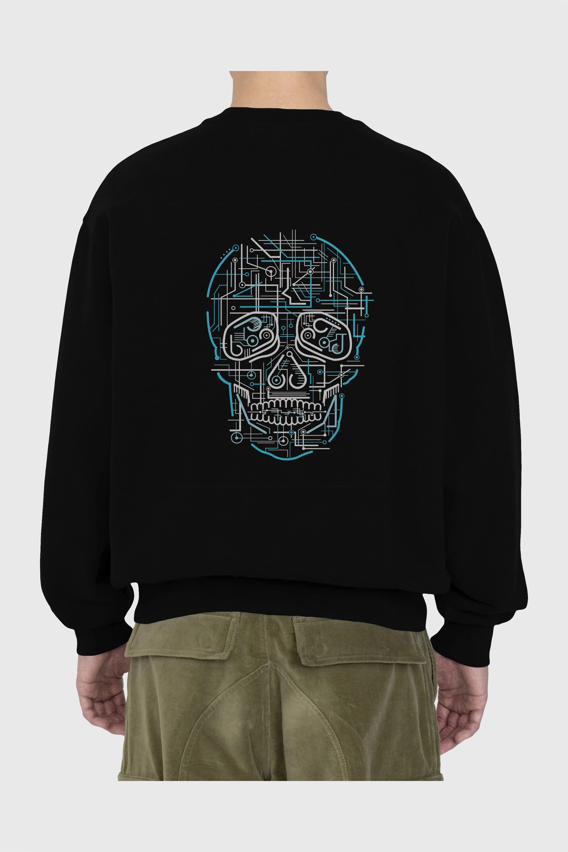Electric Skull Arka Baskılı Oversize Sweatshirt Erkek Kadın Unisex