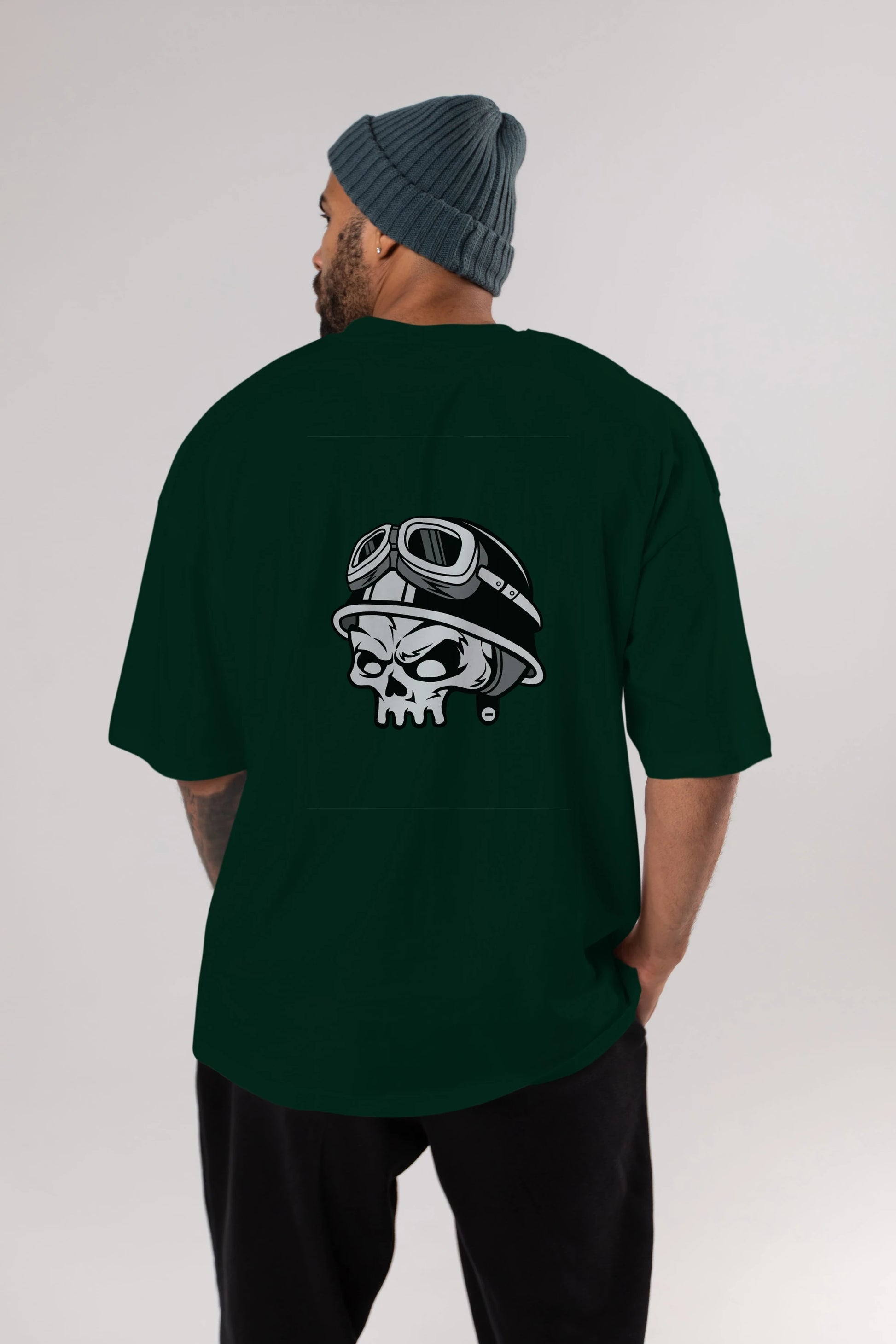 Biker Helmet Arka Baskılı Oversize t-shirt Erkek Kadın Unisex %100 Pamuk tişort
