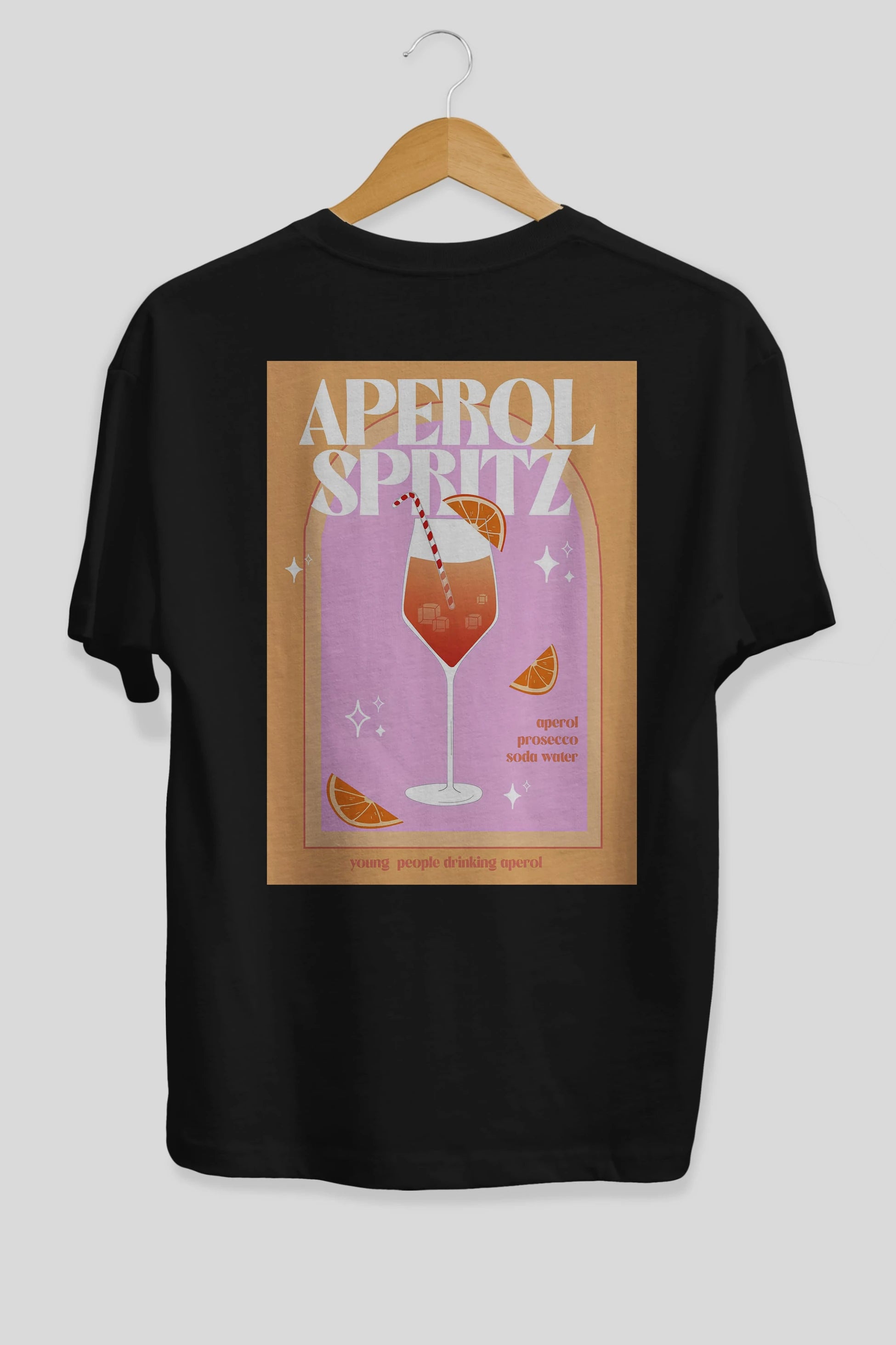 Aperol Spritz 2 Arka Baskılı Oversize t-shirt Erkek Kadın Unisex %100 Pamuk Bisiklet Yaka tişort