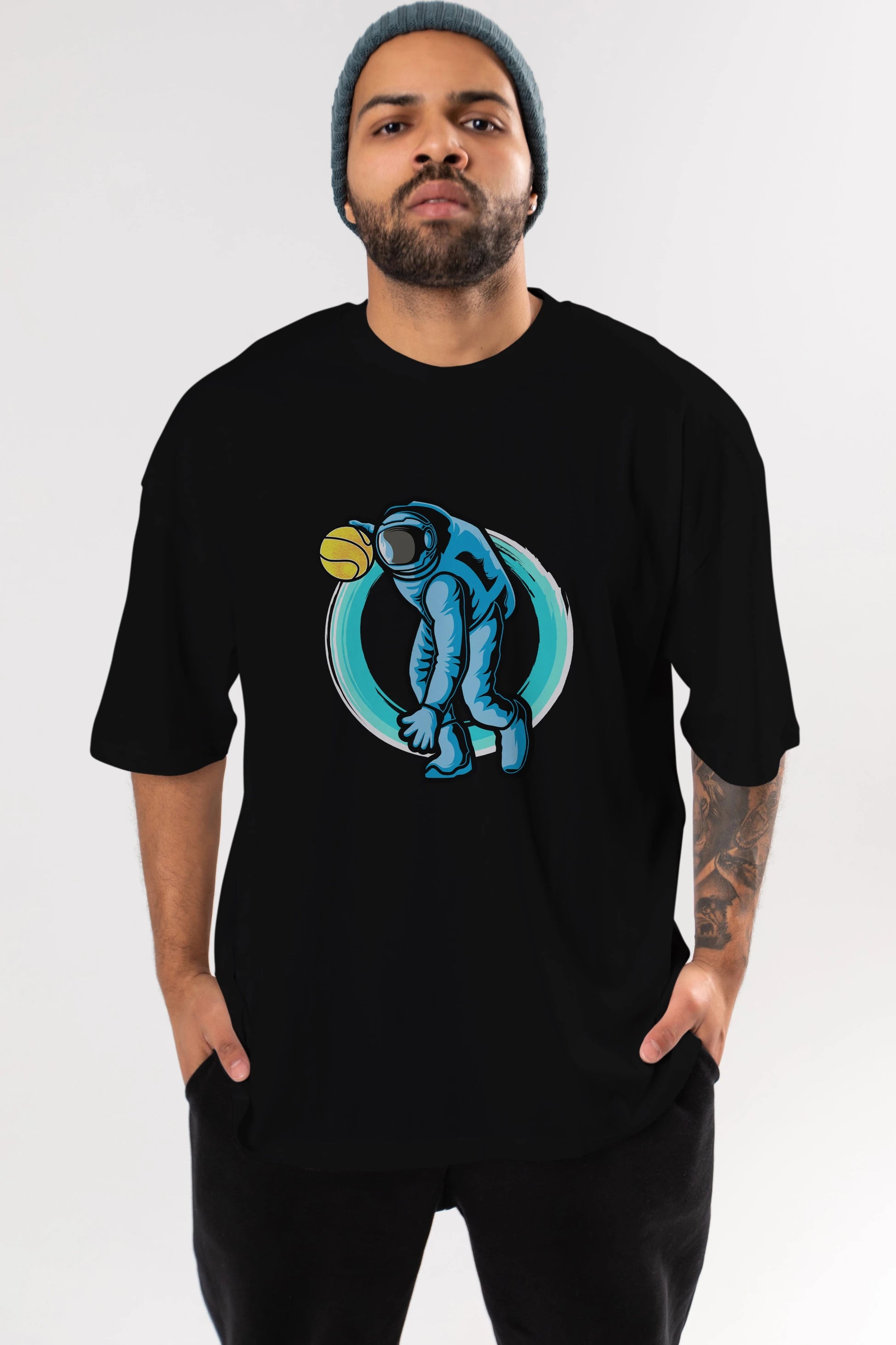 Astronaut Dribble Ön Baskılı Oversize t-shirt Erkek Kadın Unisex