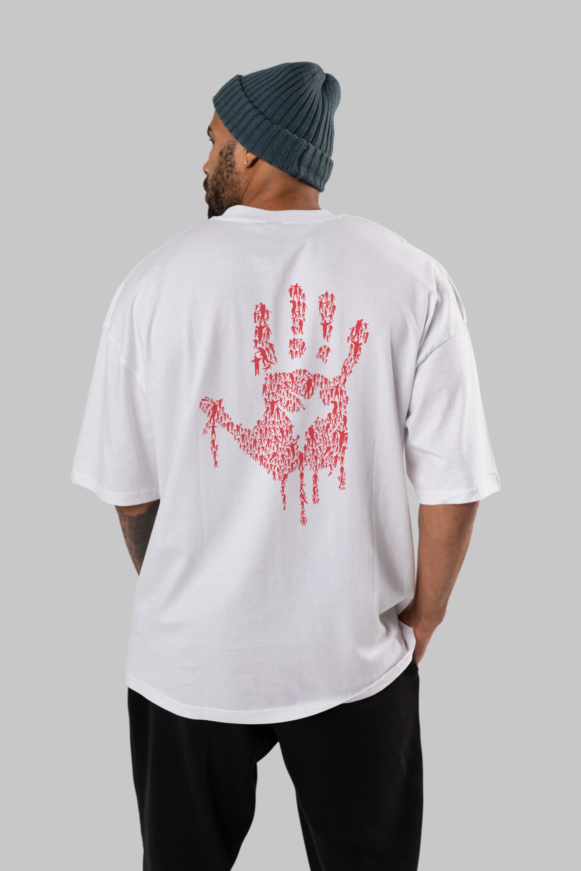 Hand Of Zombies Arka Baskılı Oversize t-shirt %100 pamuk Erkek Kadın Unisex