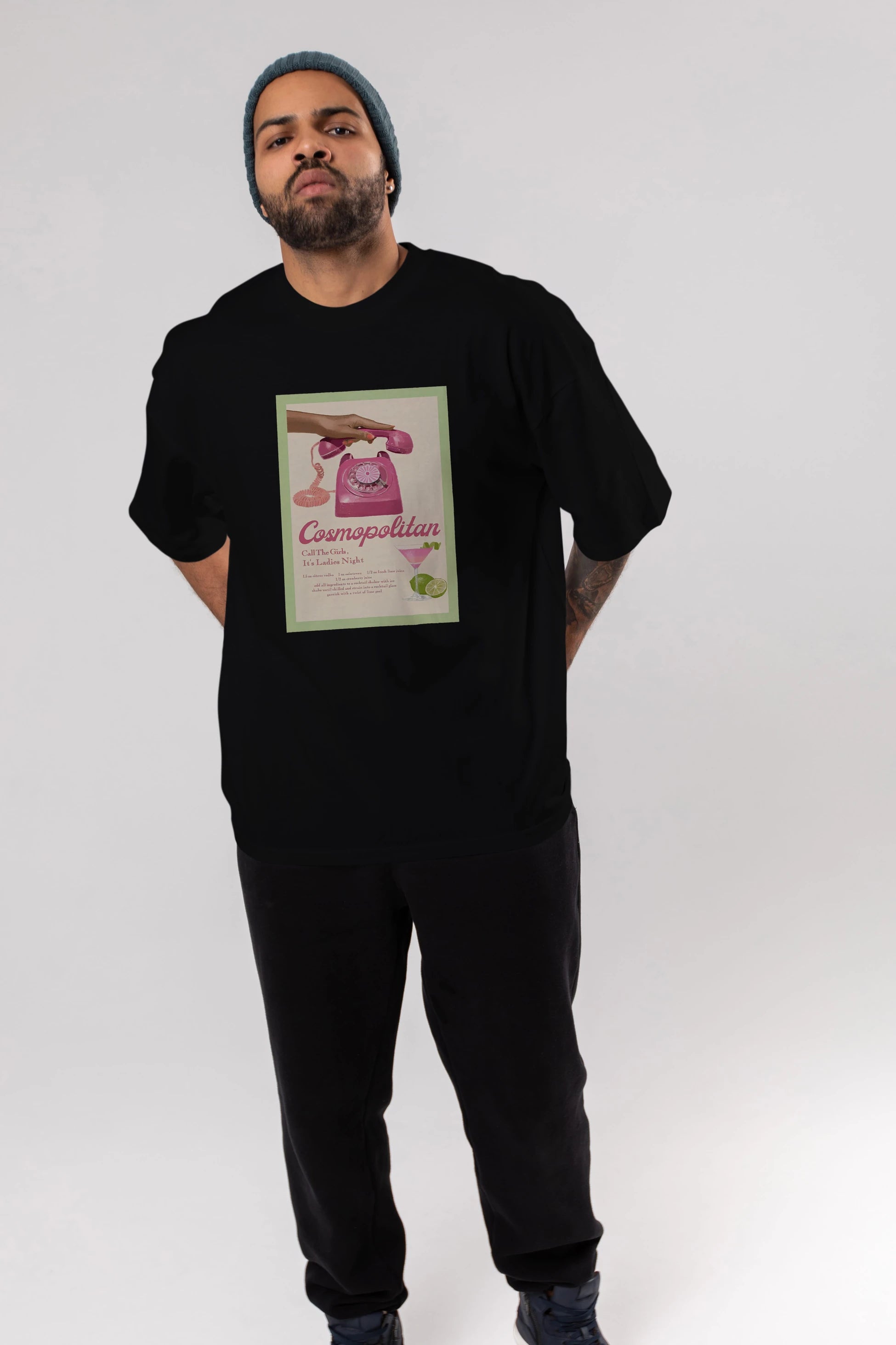 Cosmopolitan 5 Ön Baskılı Oversize t-shirt Erkek Kadın Unisex %100 Pamuk Bisiklet Yaka tişort