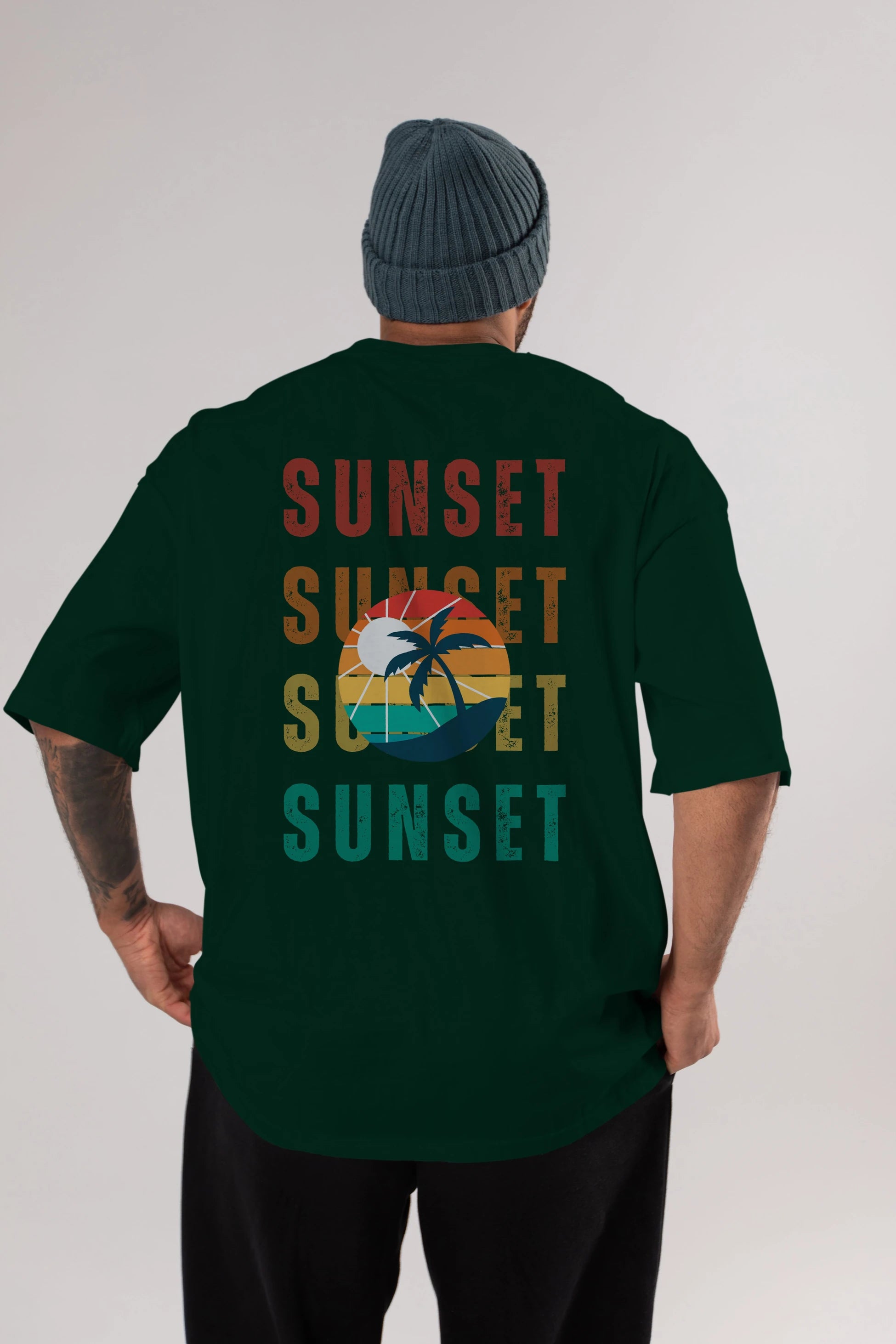 Sunset Yazılı Arka Baskılı Oversize t-shirt Erkek Kadın Unisex