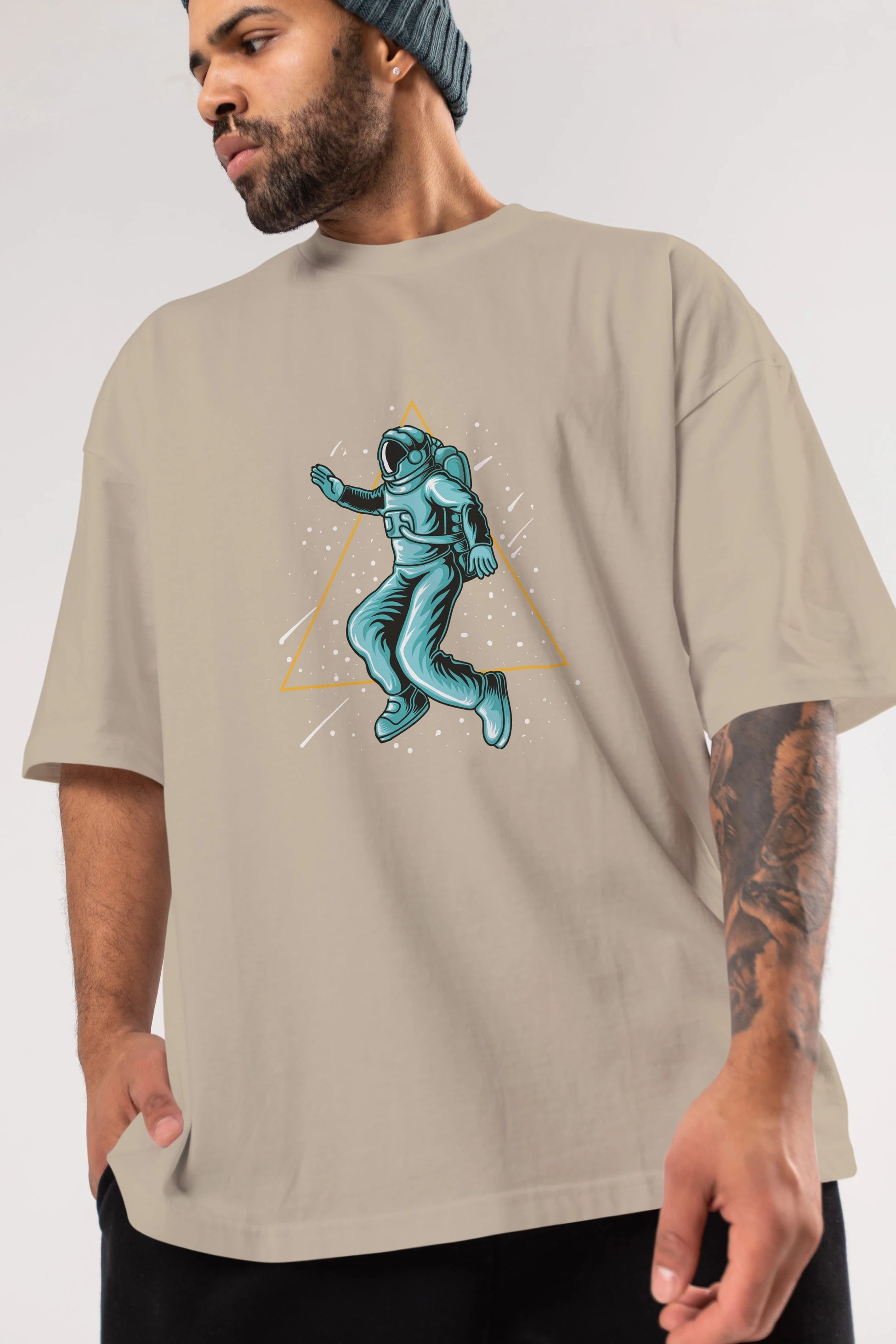 Astronaut Starry Triangle Ön Baskılı Oversize t-shirt Erkek Kadın Unisex