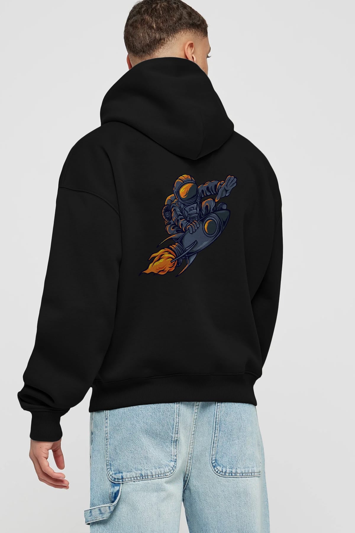 Astrocket Illustration Tshirt Arka Baskılı Hoodie Oversize Kapüşonlu Sweatshirt Erkek Kadın Unisex