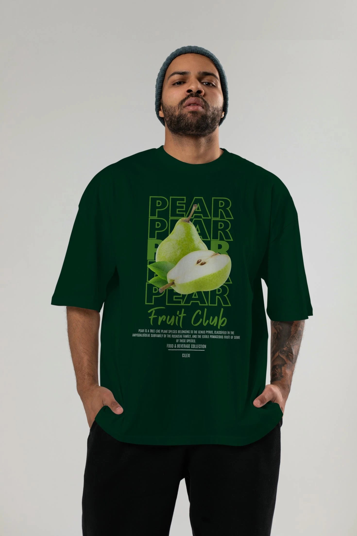 Pear Ön Baskılı Oversize t-shirt Erkek Kadın Pamuk Bisiklet Yaka tişort