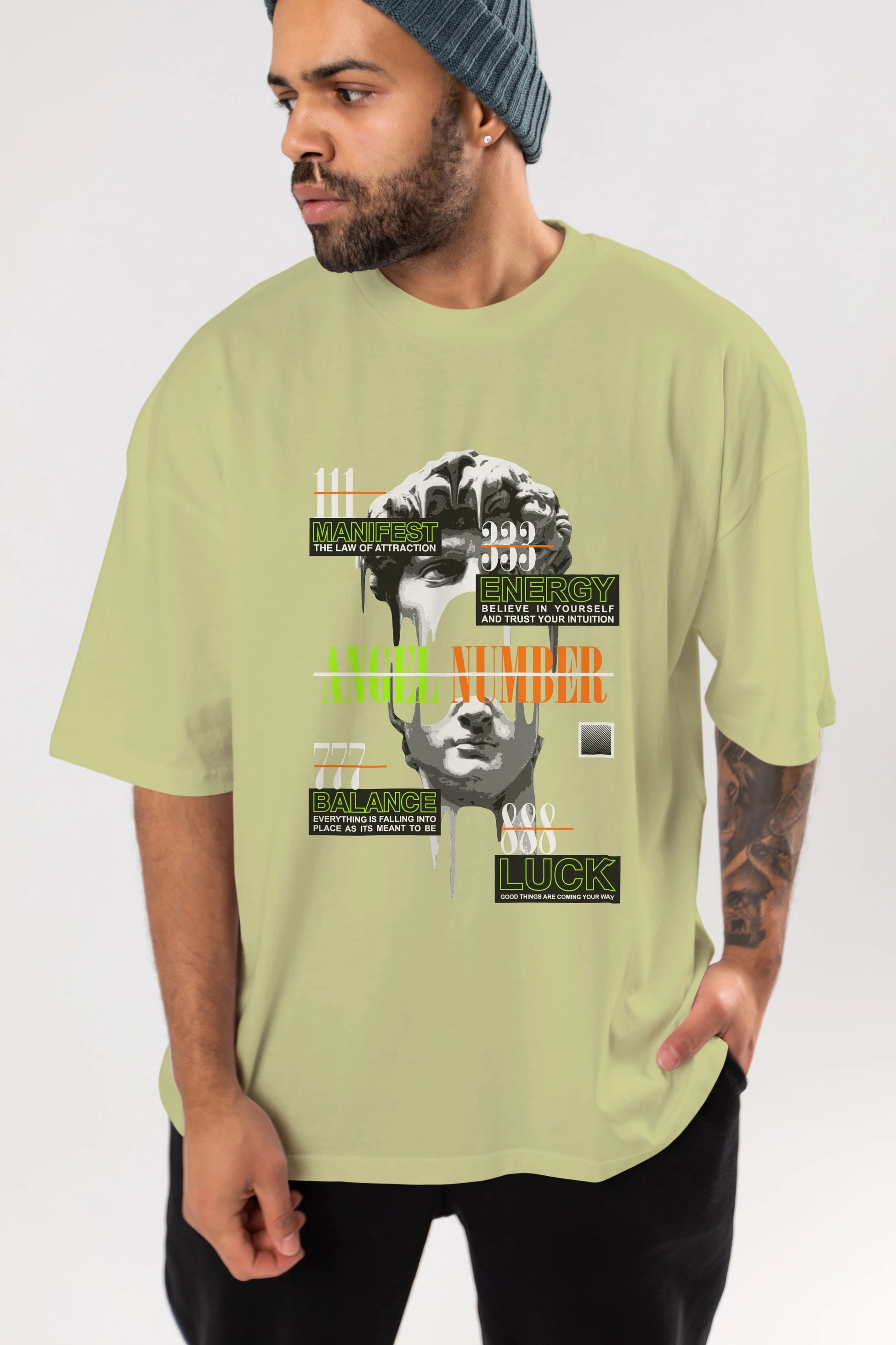 Angel Number Ön Baskılı Oversize t-shirt Erkek Kadın Unisex