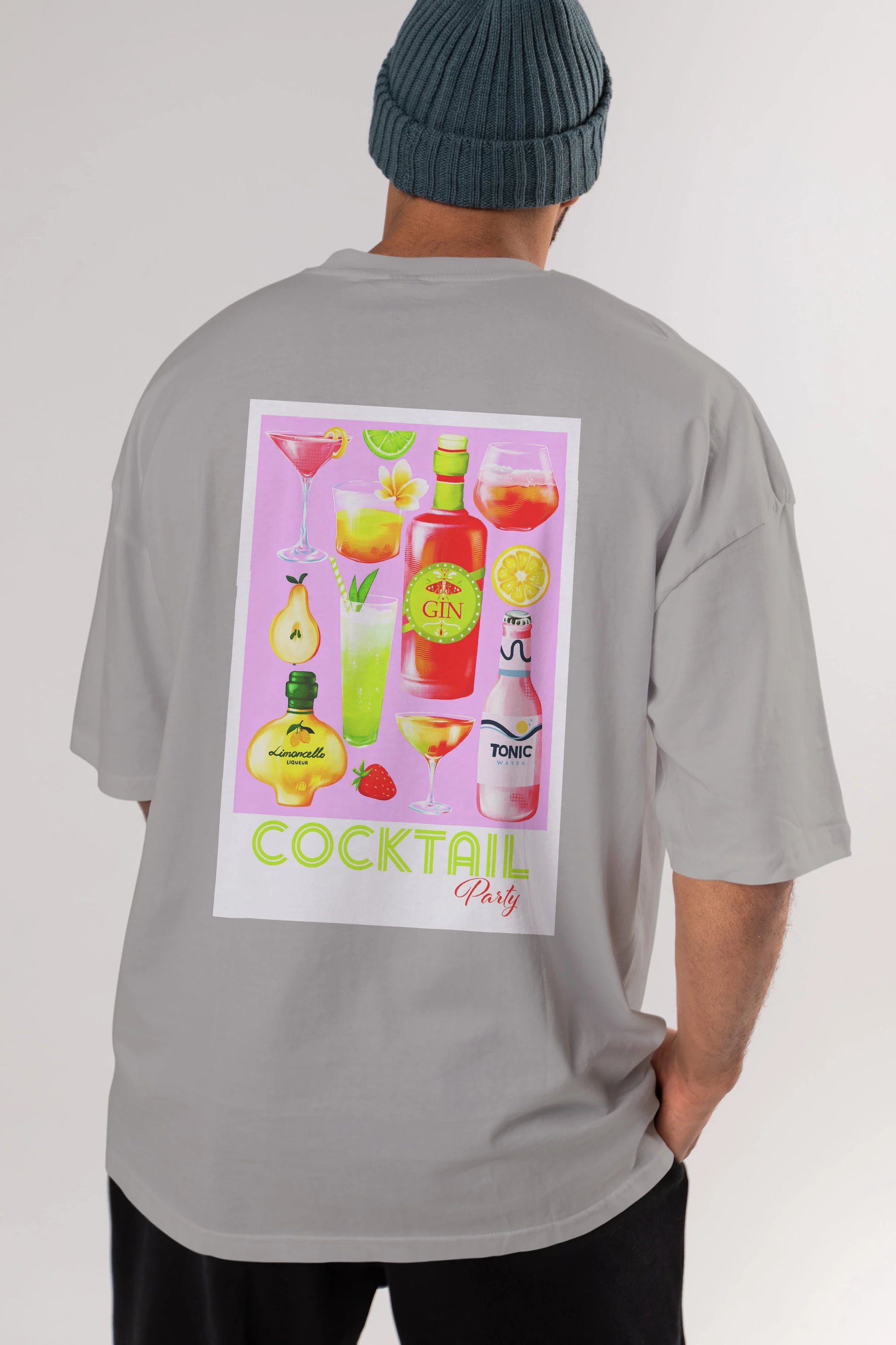 Cocktail Party Arka Baskılı Oversize t-shirt Erkek Kadın Unisex %100 Pamuk Bisiklet Yaka tişort