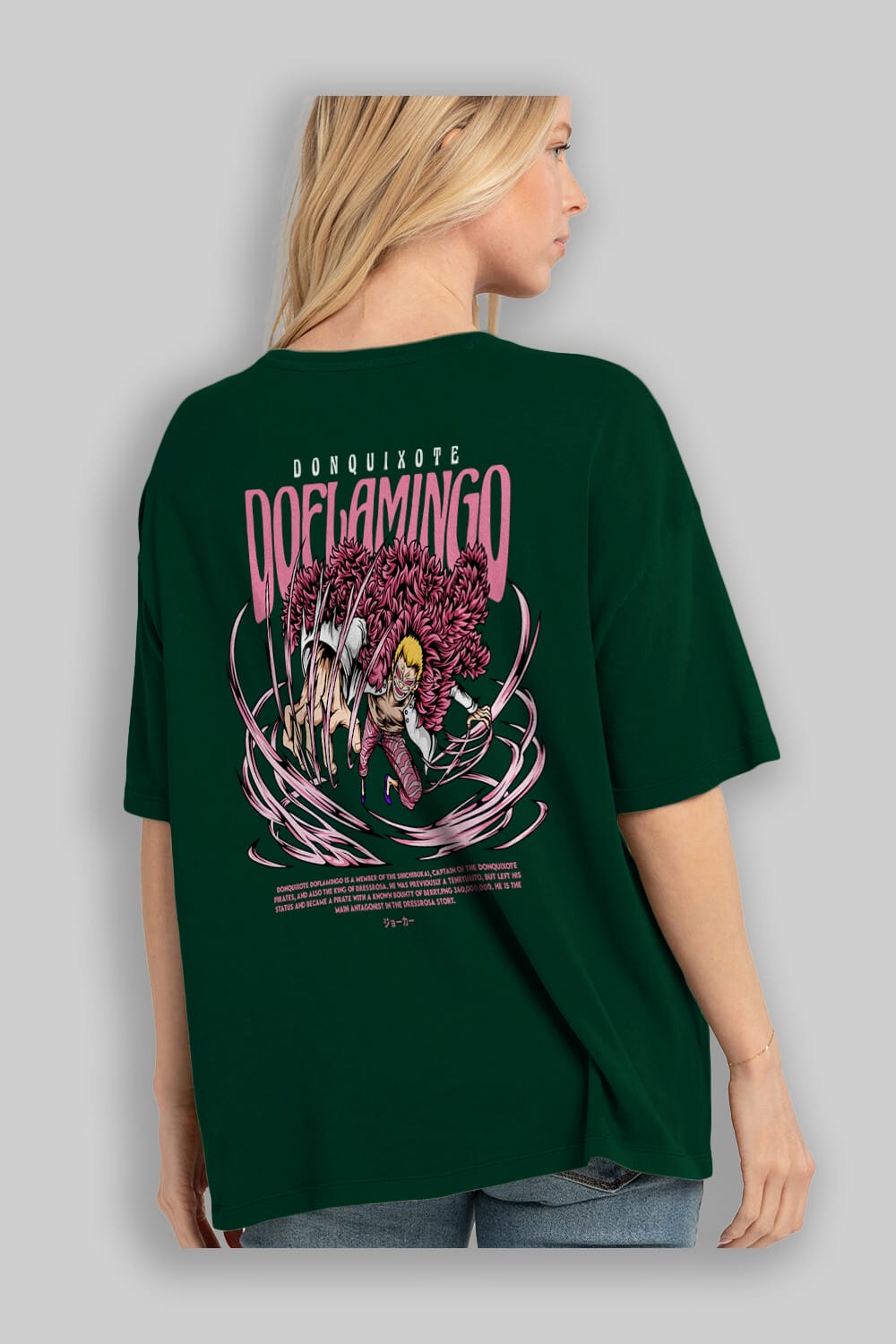 Doflamingo Anime Arka Baskılı Oversize t-shirt Erkek Kadın Unisex
