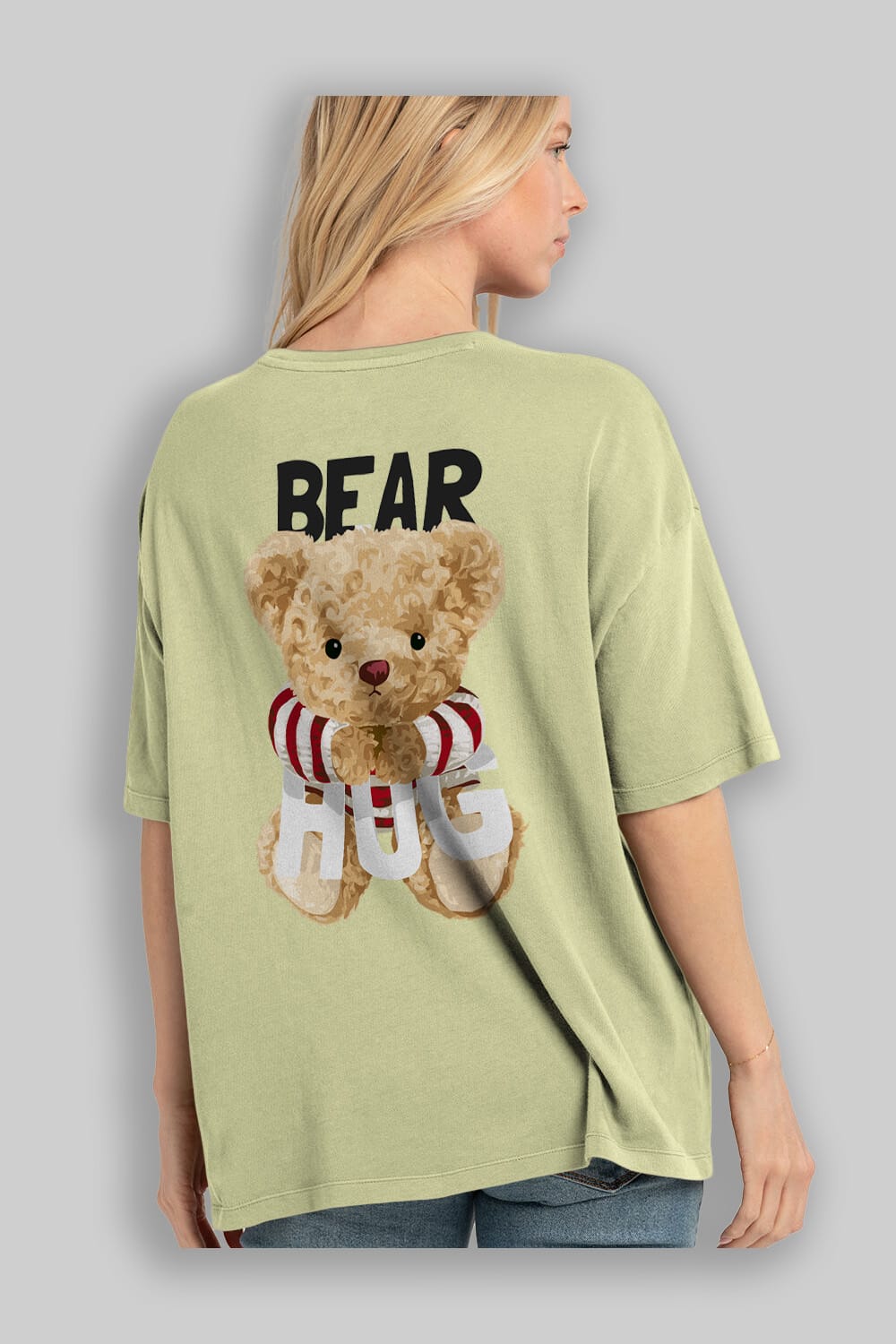 Teddy Bear Hug Arka Baskılı Oversize t-shirt Erkek Kadın Unisex %100 Pamuk