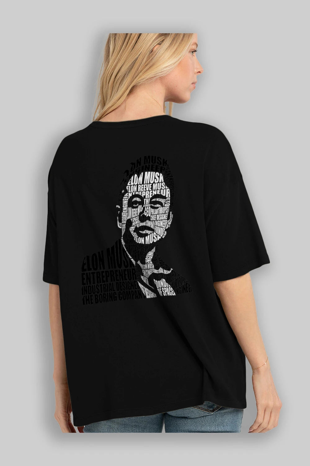 Elon Musk Calligram Arka Baskılı Oversize t-shirt %100 pamuk Erkek Kadın Unisex