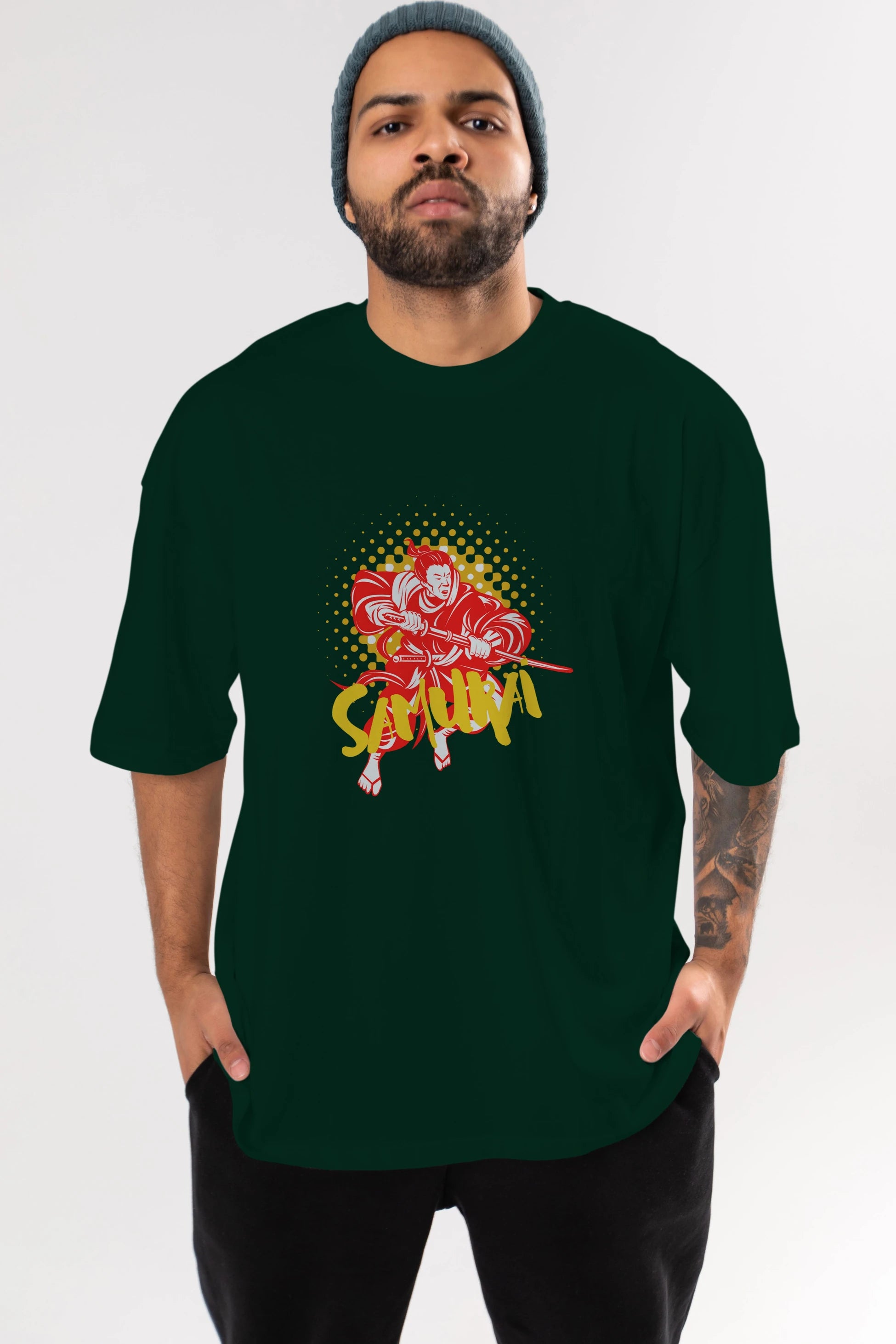 Samurai Ön Baskılı Oversize t-shirt Erkek Kadın Unisex