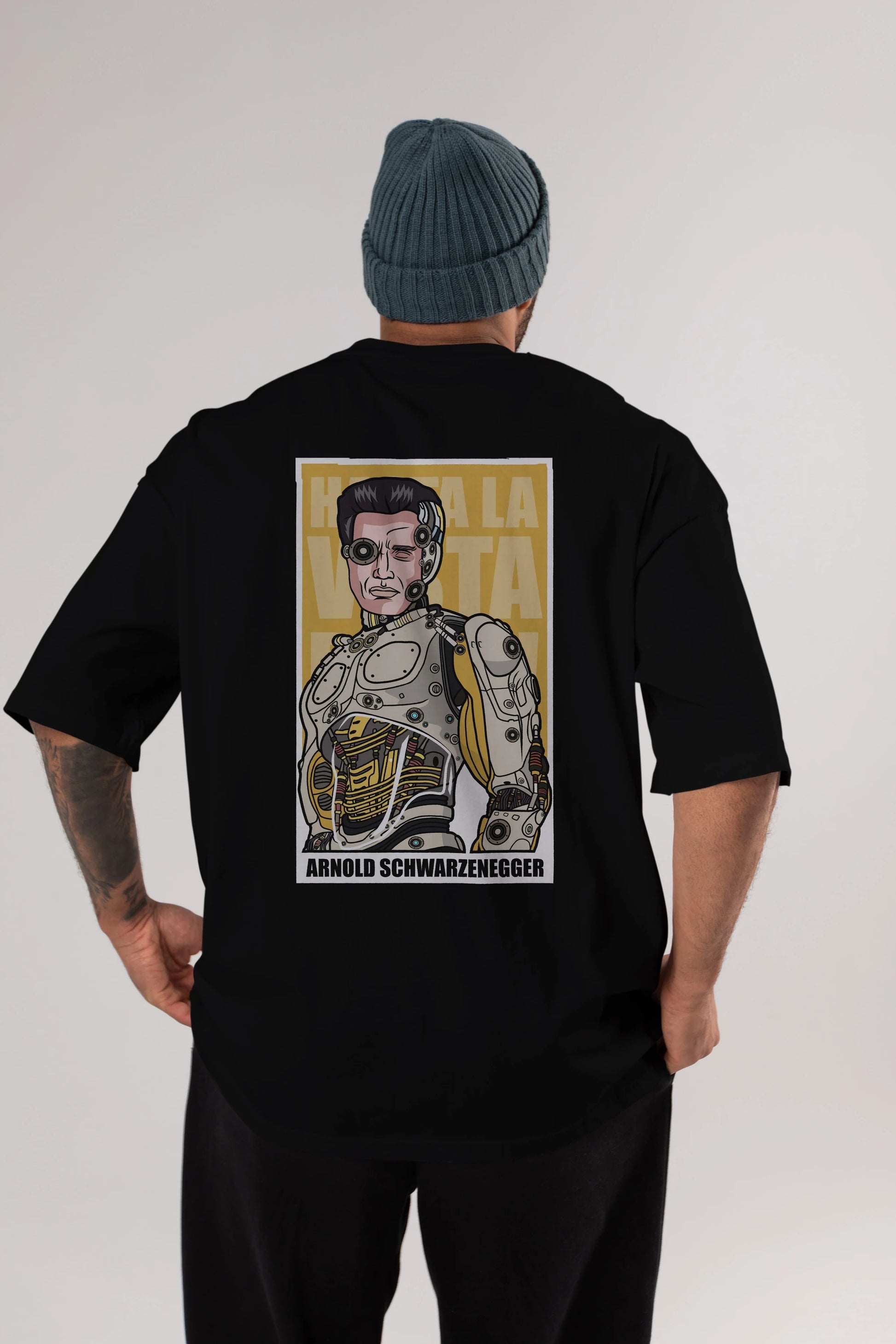 Arnold Robot Human Arka Baskılı Oversize t-shirt Erkek Kadın Unisex %100 Pamuk tişort