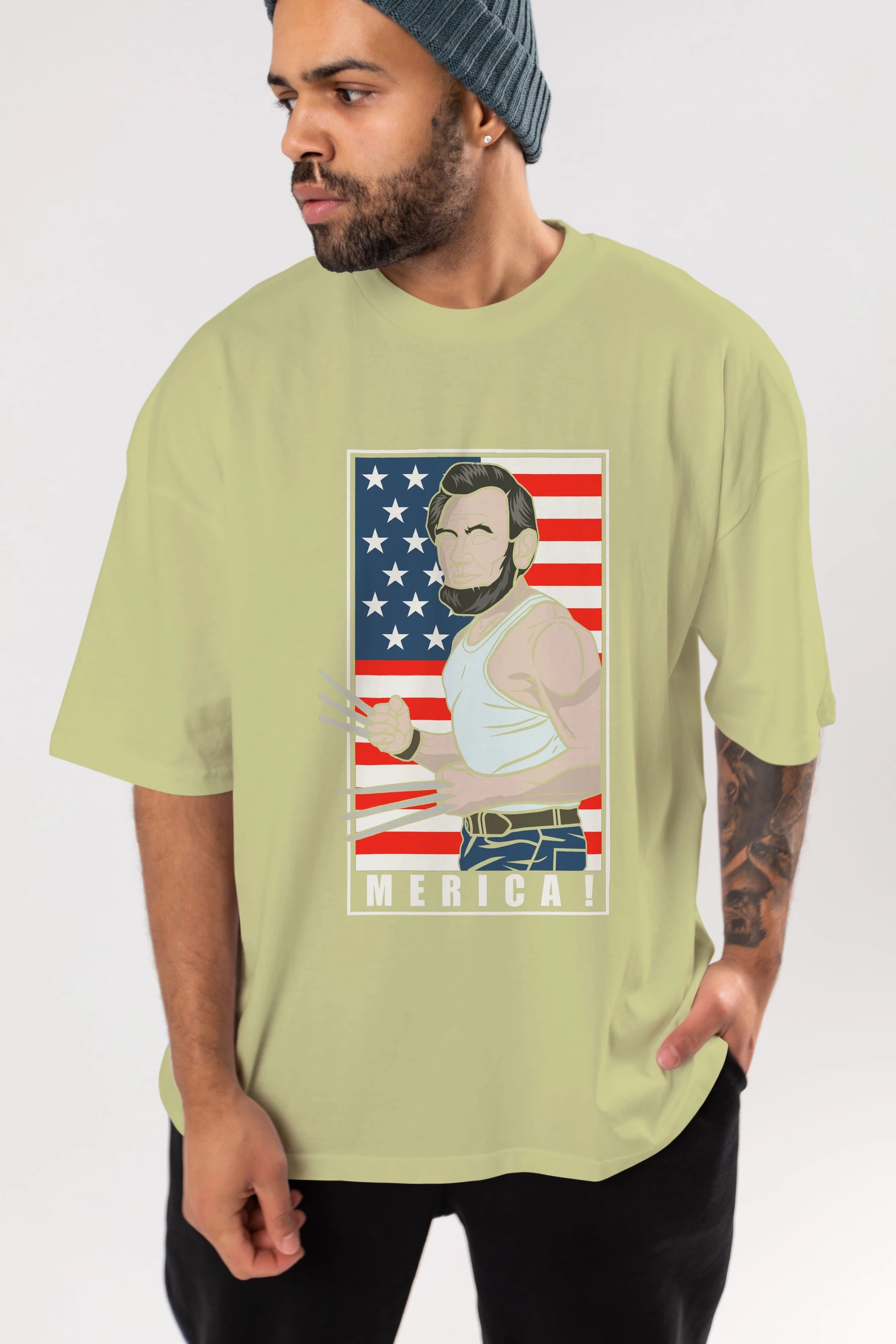 Wolverlincoln Ön Baskılı Oversize t-shirt Erkek Kadın Unisex %100 Pamuk tişort