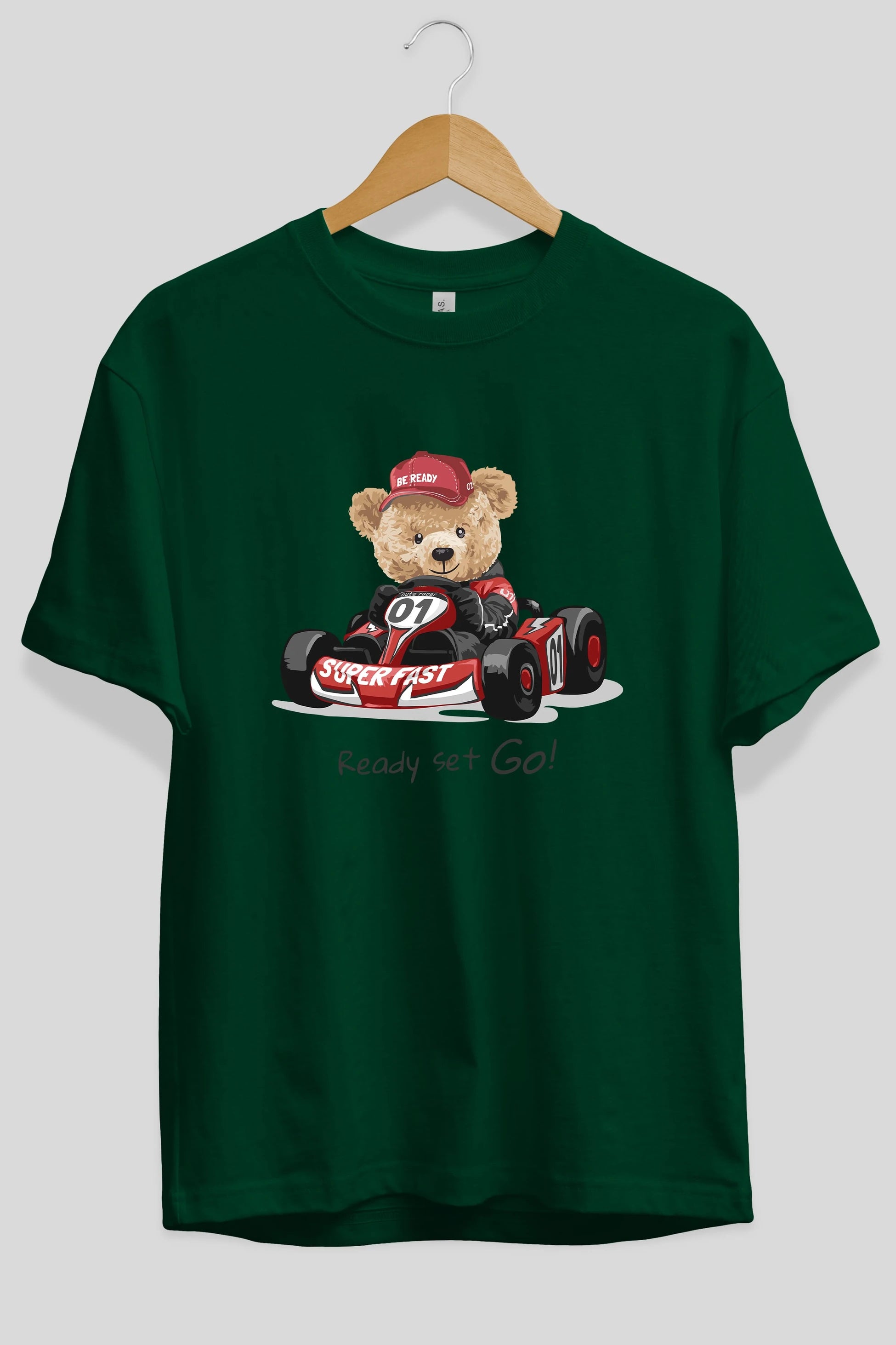 Teddy Bear Ready Set Go Ön Baskılı Oversize t-shirt Erkek Kadın Unisex %100 Pamuk