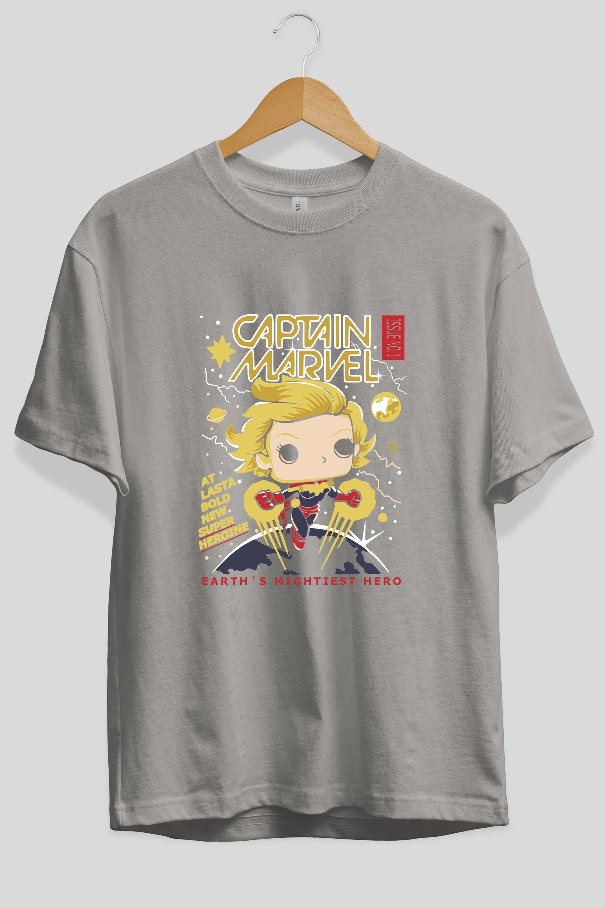 Captain Marvel Ön Baskılı Oversize t-shirt Erkek Kadın Unisex %100 Pamuk Bisiklet Yaka tişort