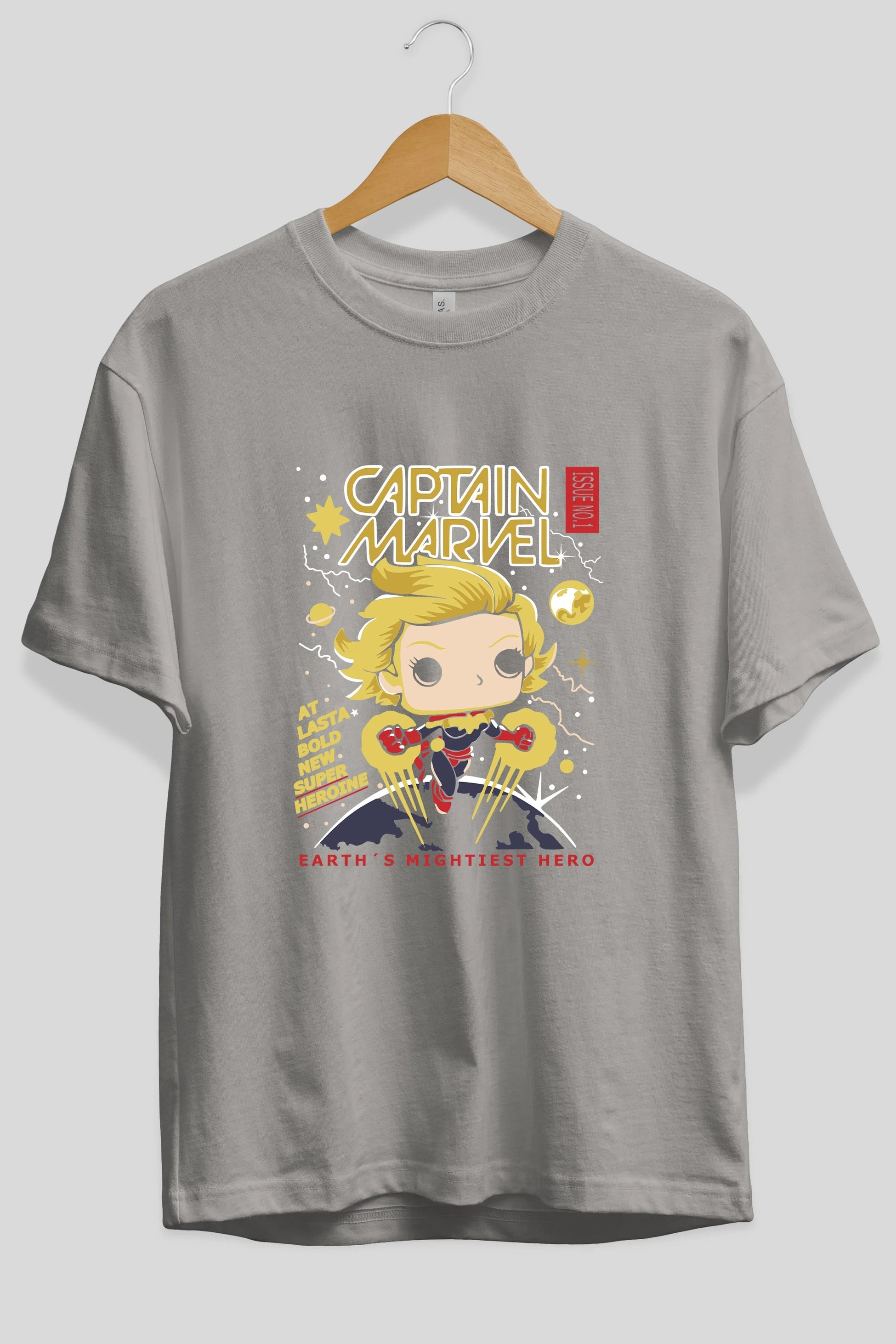 Captain Marvel Ön Baskılı Oversize t-shirt Erkek Kadın Unisex %100 Pamuk Bisiklet Yaka tişort