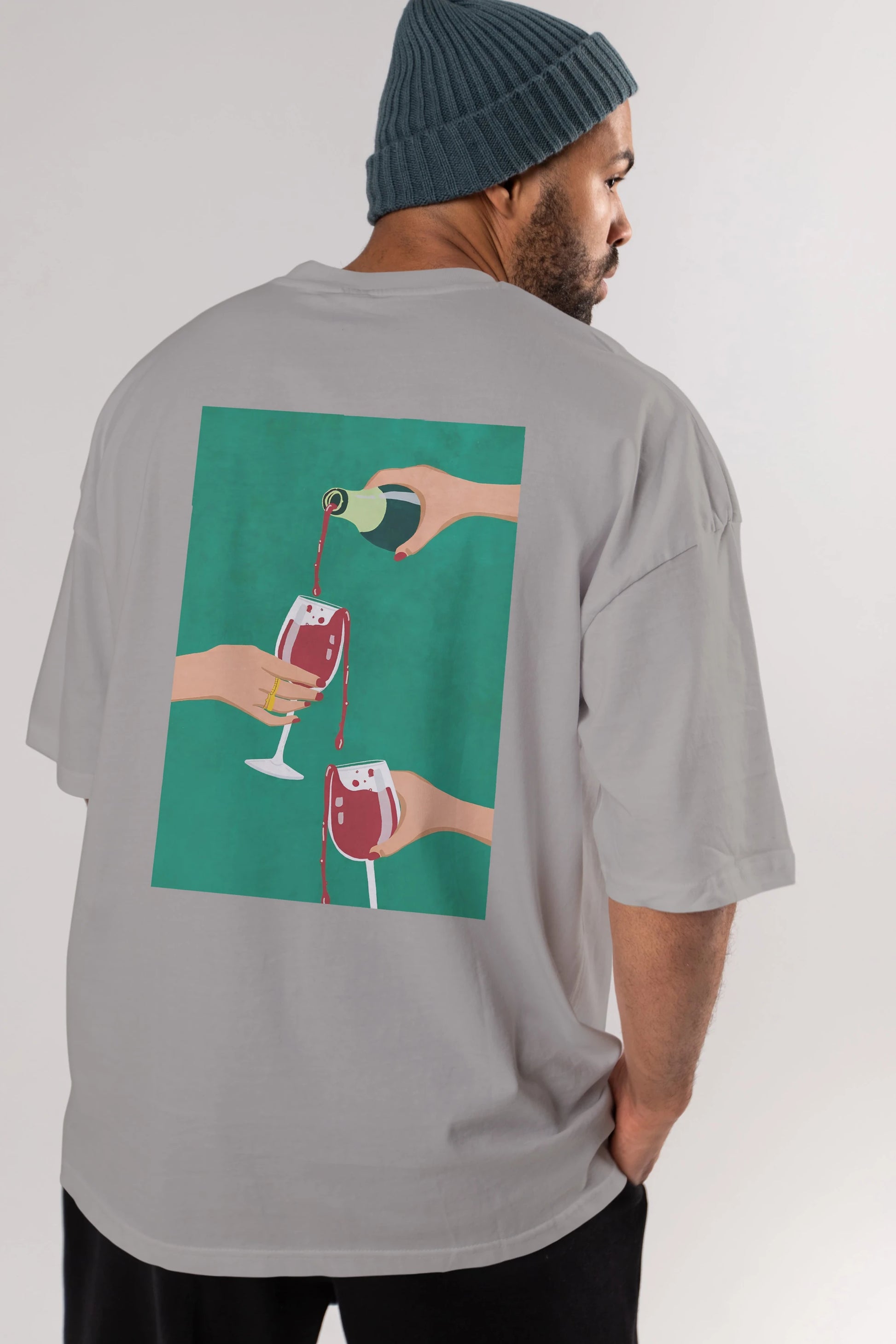 Wine 2 Arka Baskılı Oversize t-shirt Erkek Kadın Unisex %100 Pamuk Bisiklet Yaka tişort