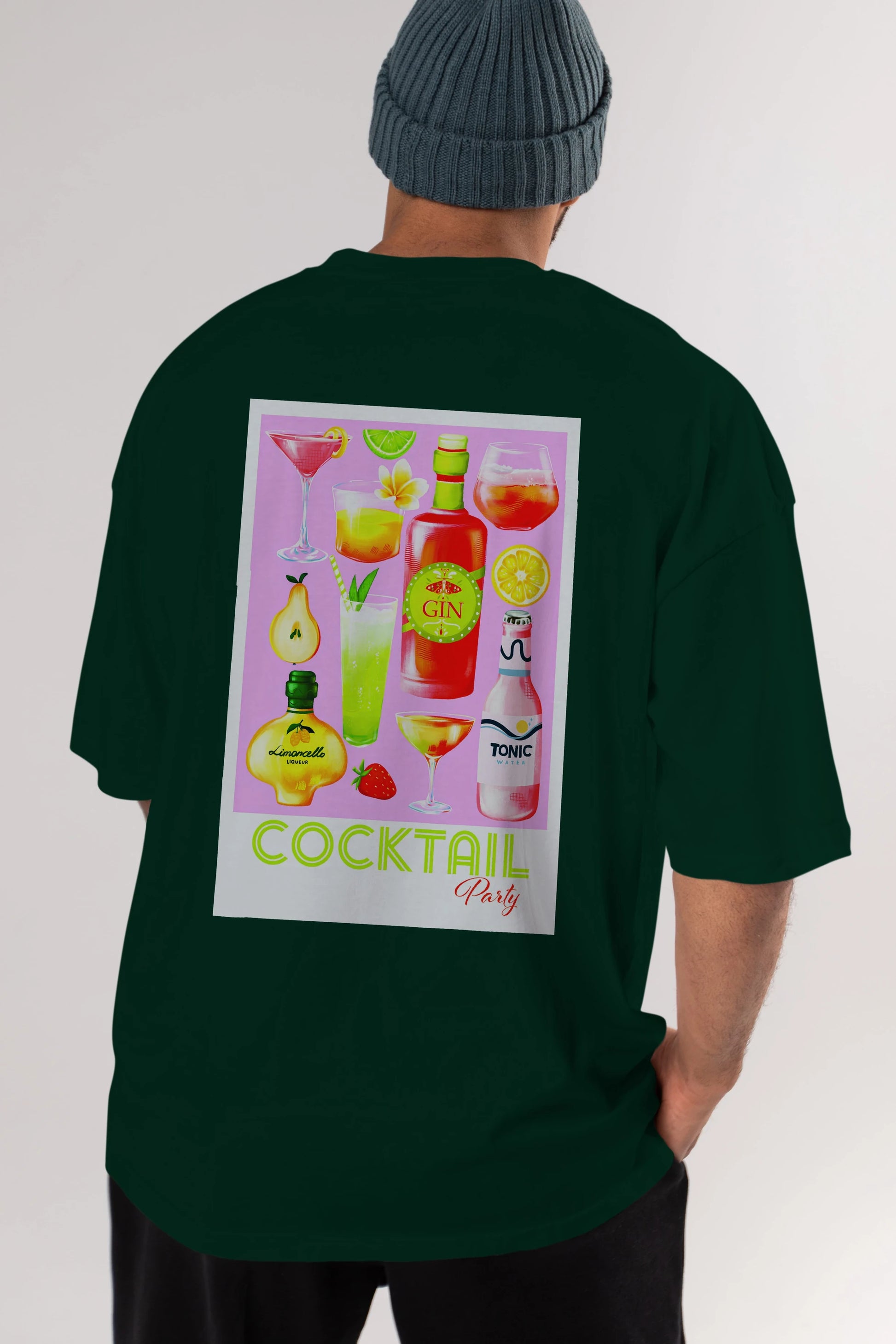 Cocktail Party Arka Baskılı Oversize t-shirt Erkek Kadın Unisex %100 Pamuk Bisiklet Yaka tişort