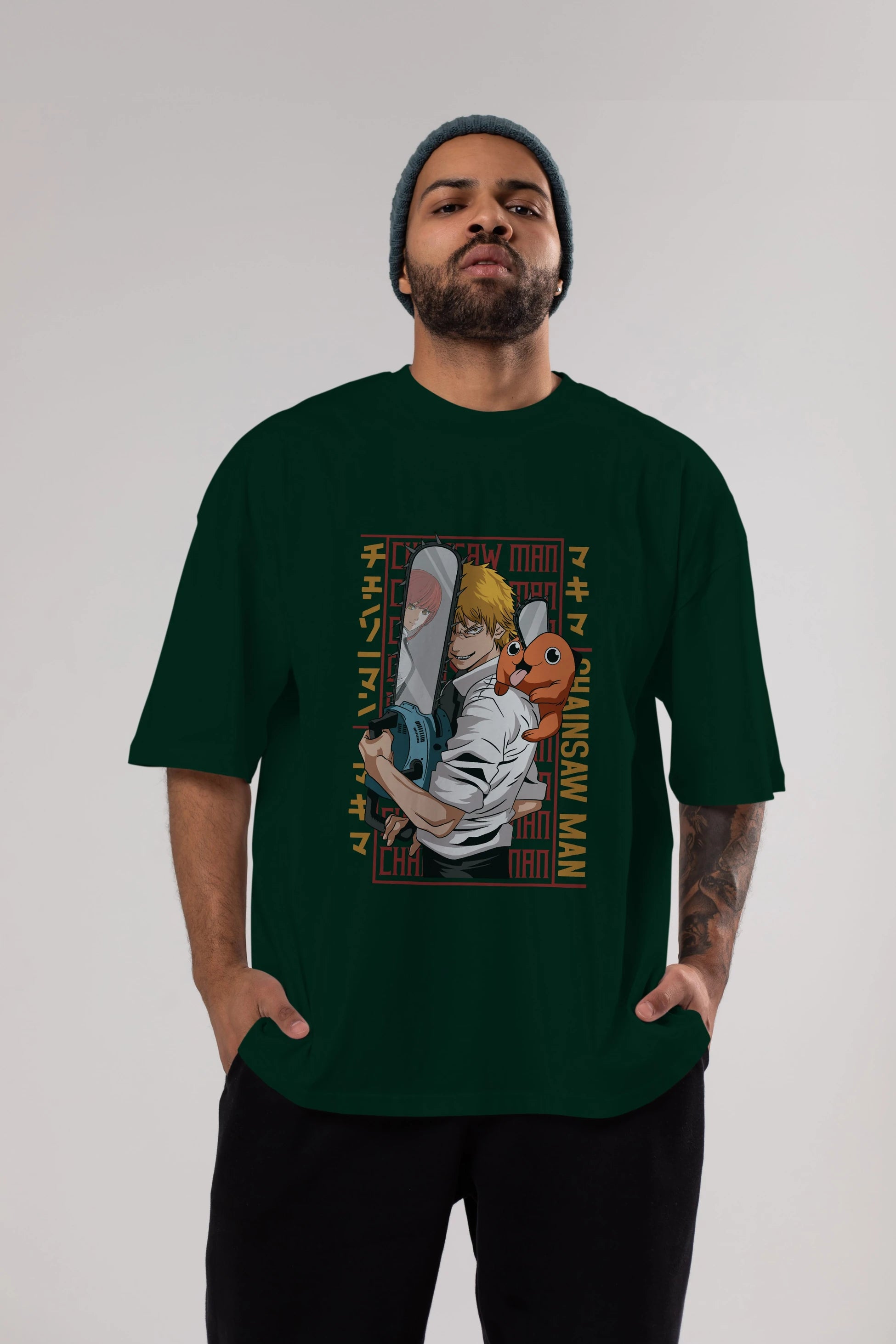 Chainsaw DENJI Anime Ön Baskılı Oversize t-shirt %100 pamuk Erkek Kadın Unisex
