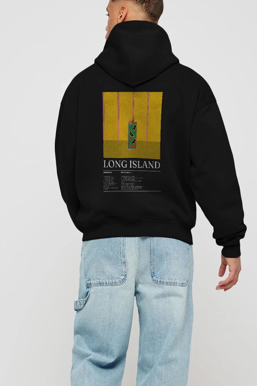 Long Island Kokteyl Arka Baskılı Hoodie Oversize Kapüşonlu Sweatshirt Erkek Kadın