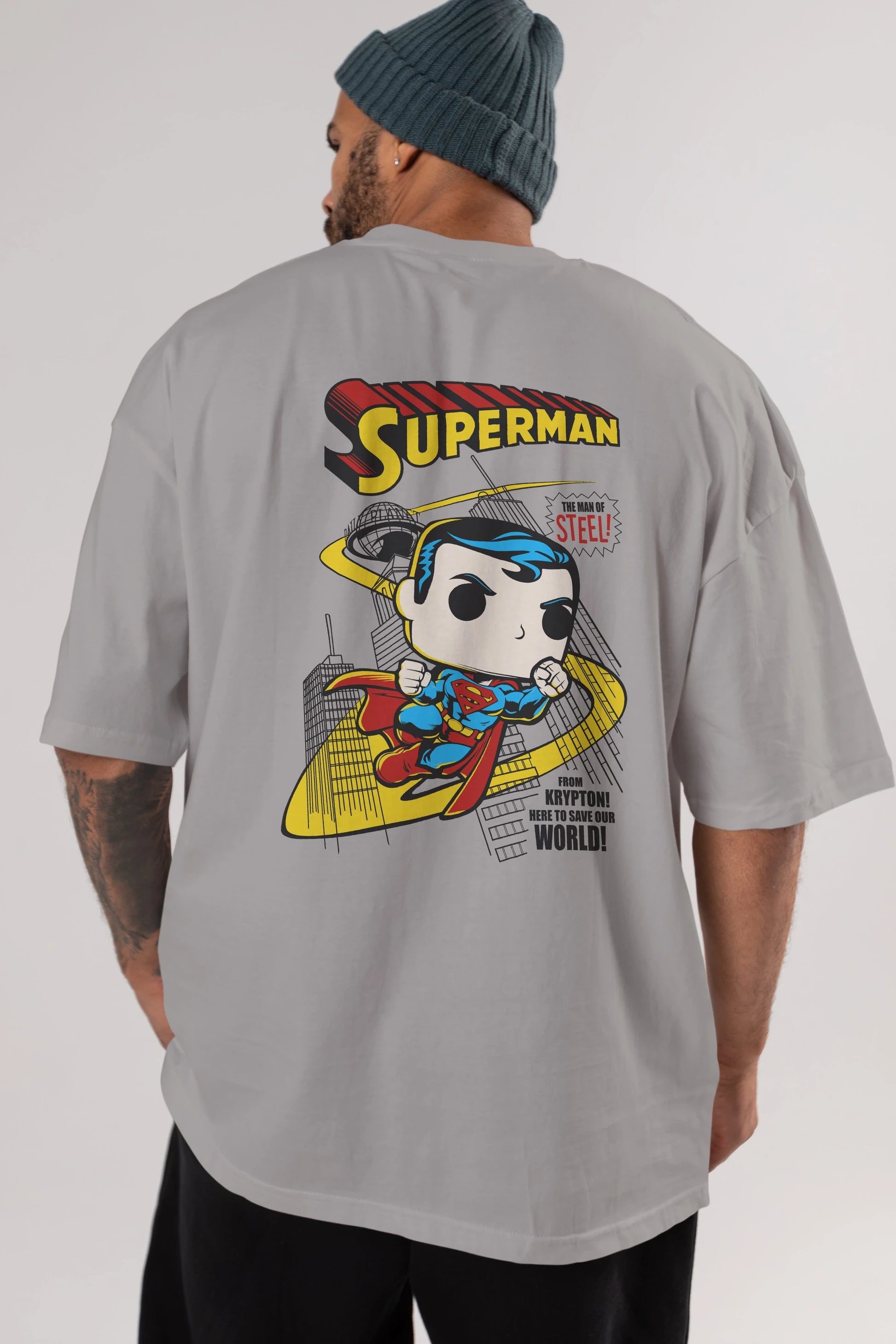 Superman (2) Arka Baskılı Oversize t-shirt Erkek Kadın Unisex %100 Pamuk Bisiklet Yaka tişort
