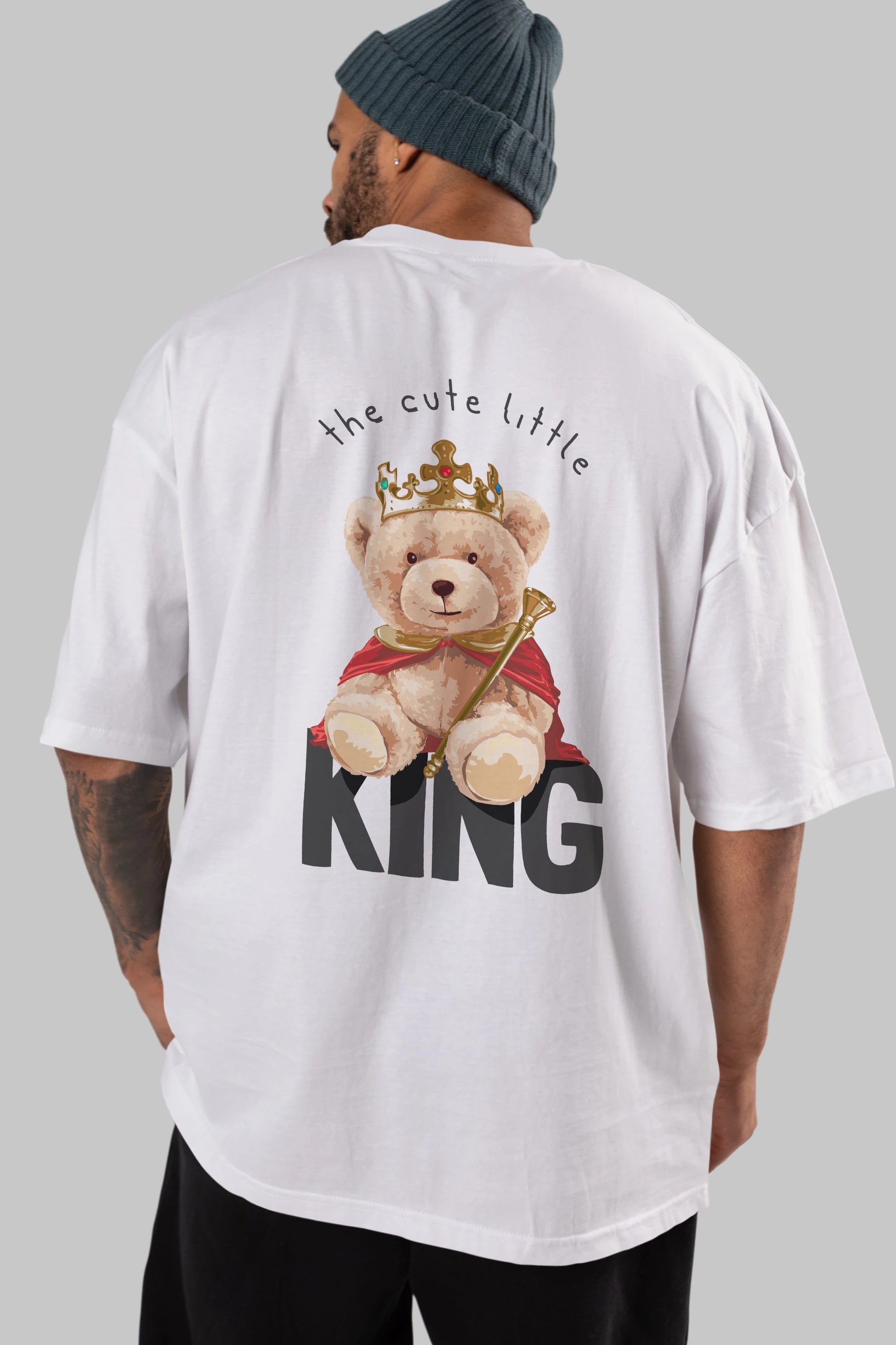 Teddy Bear King Arka Baskılı Oversize t-shirt Erkek Kadın Unisex %100 Pamuk