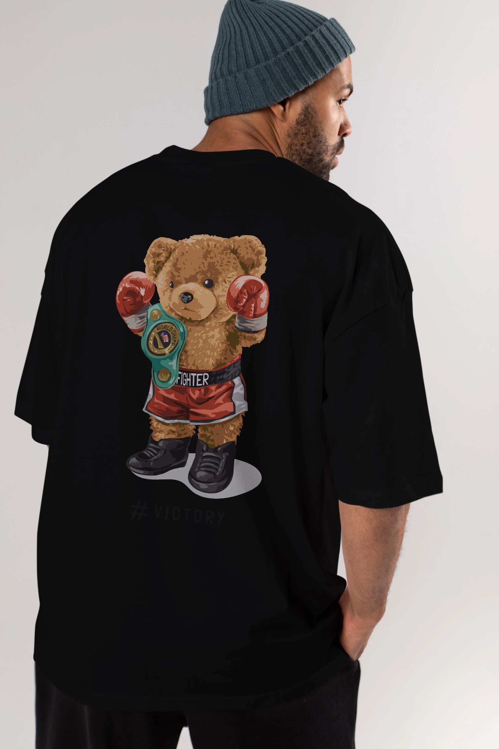 Teddy Bear Victory Arka Baskılı Oversize t-shirt Erkek Kadın Unisex %100 Pamuk