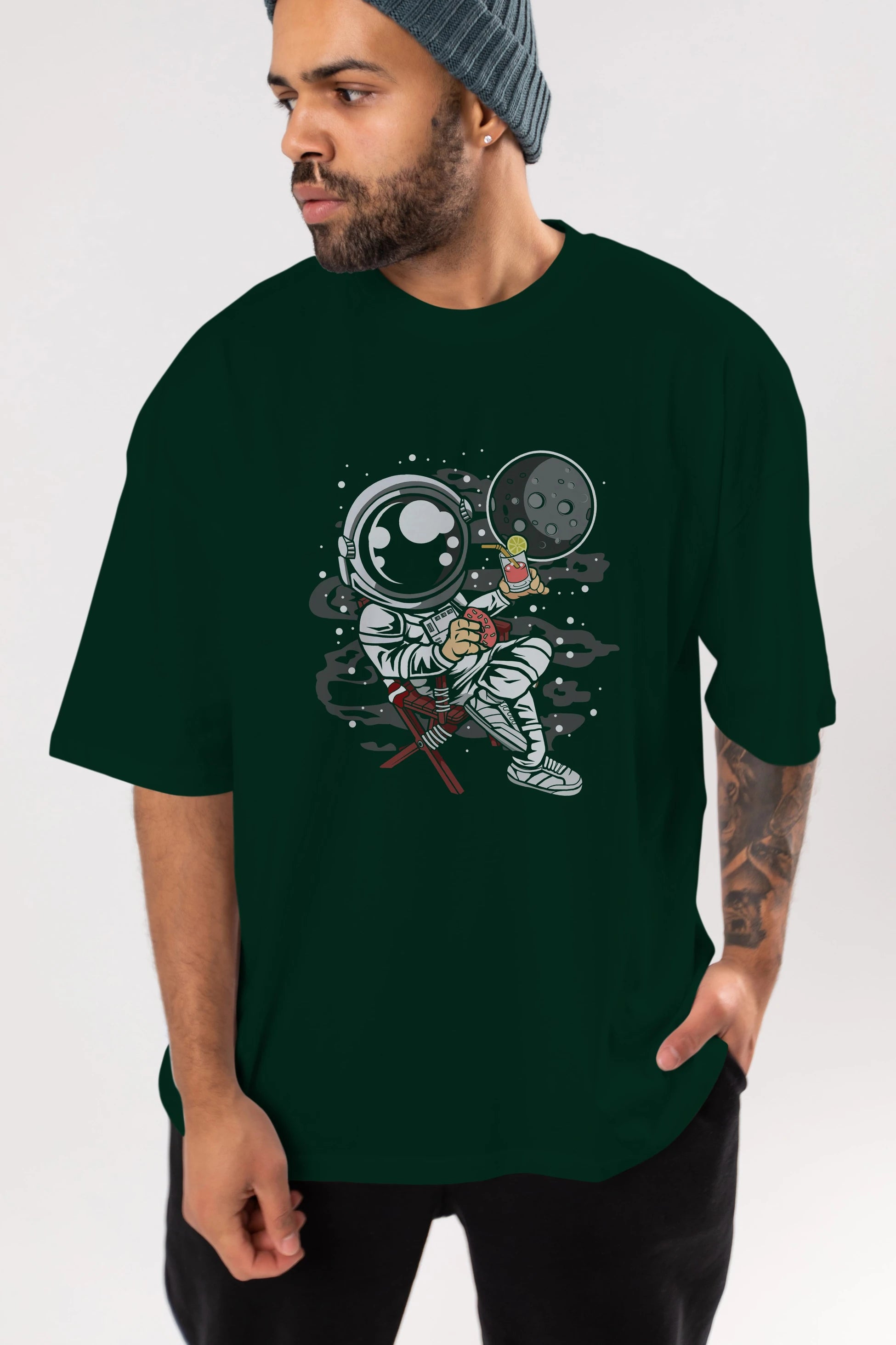 Holiday Astronaut Ön Baskılı Oversize t-shirt Erkek Kadın Unisex