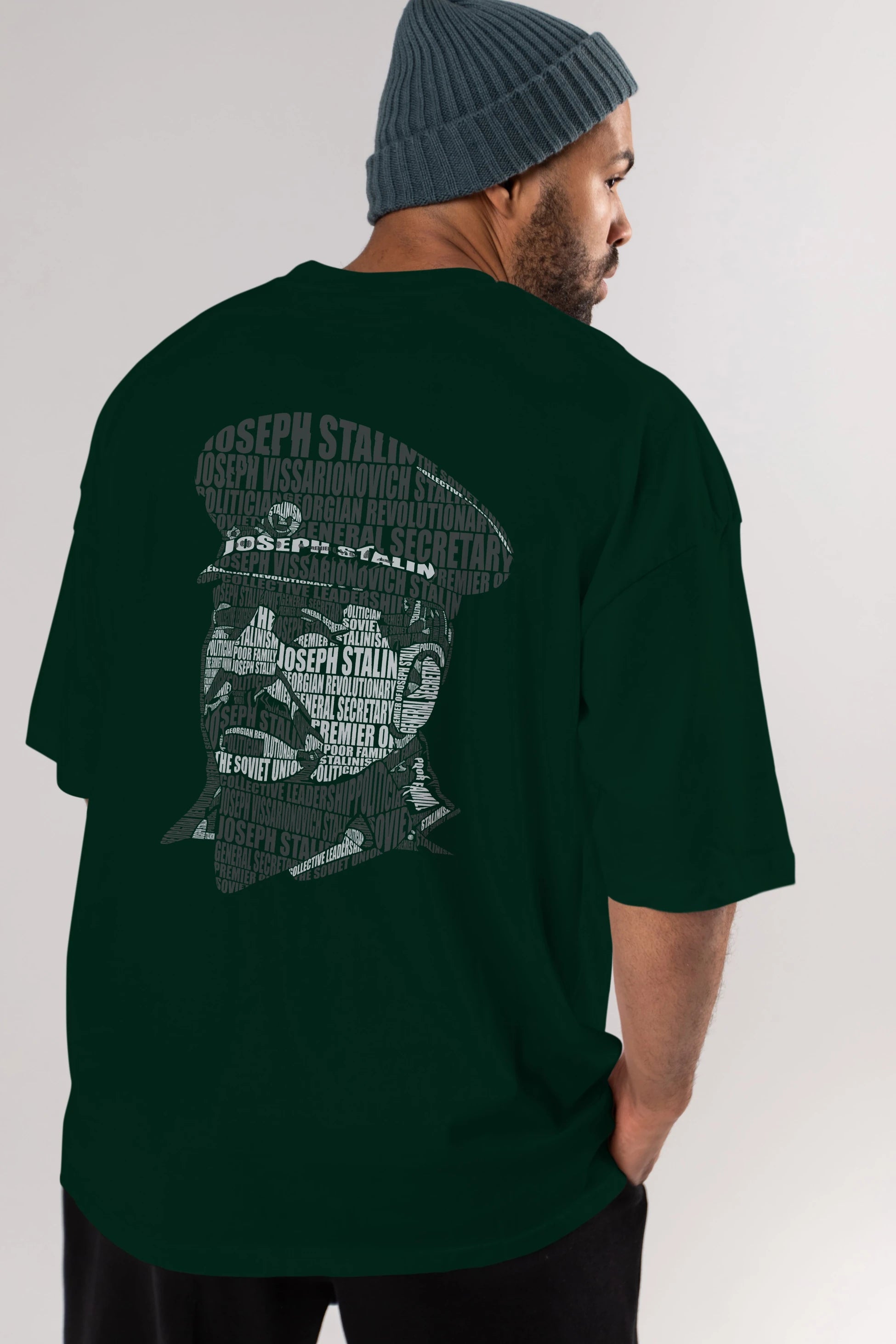 Joseph Stalin Calligram Arka Baskılı Oversize t-shirt %100 pamuk Erkek Kadın Unisex