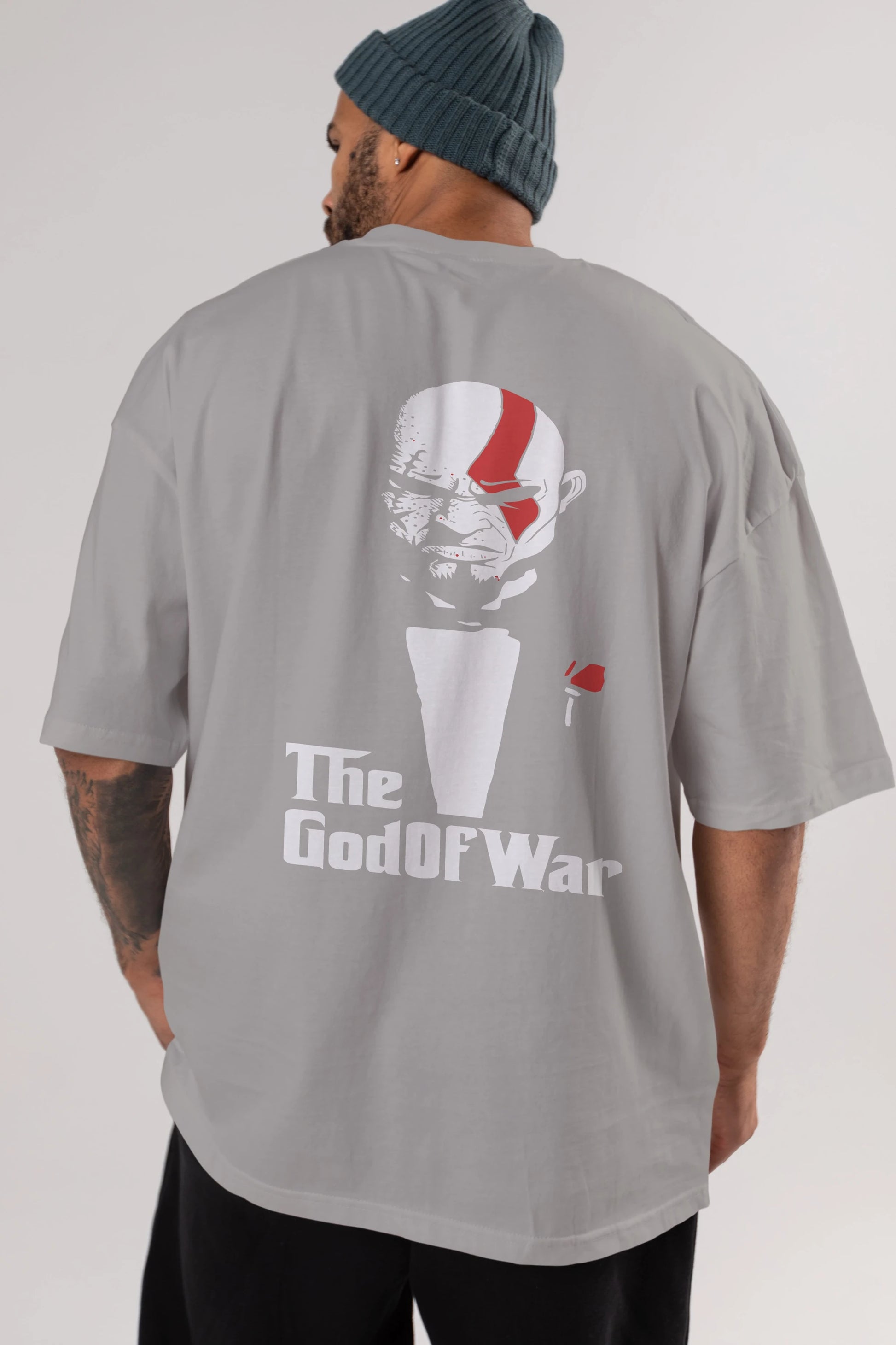 The God of War Arka Baskılı Oversize t-shirt Erkek Kadın Unisex %100 Pamuk Bisiklet Yaka tişort