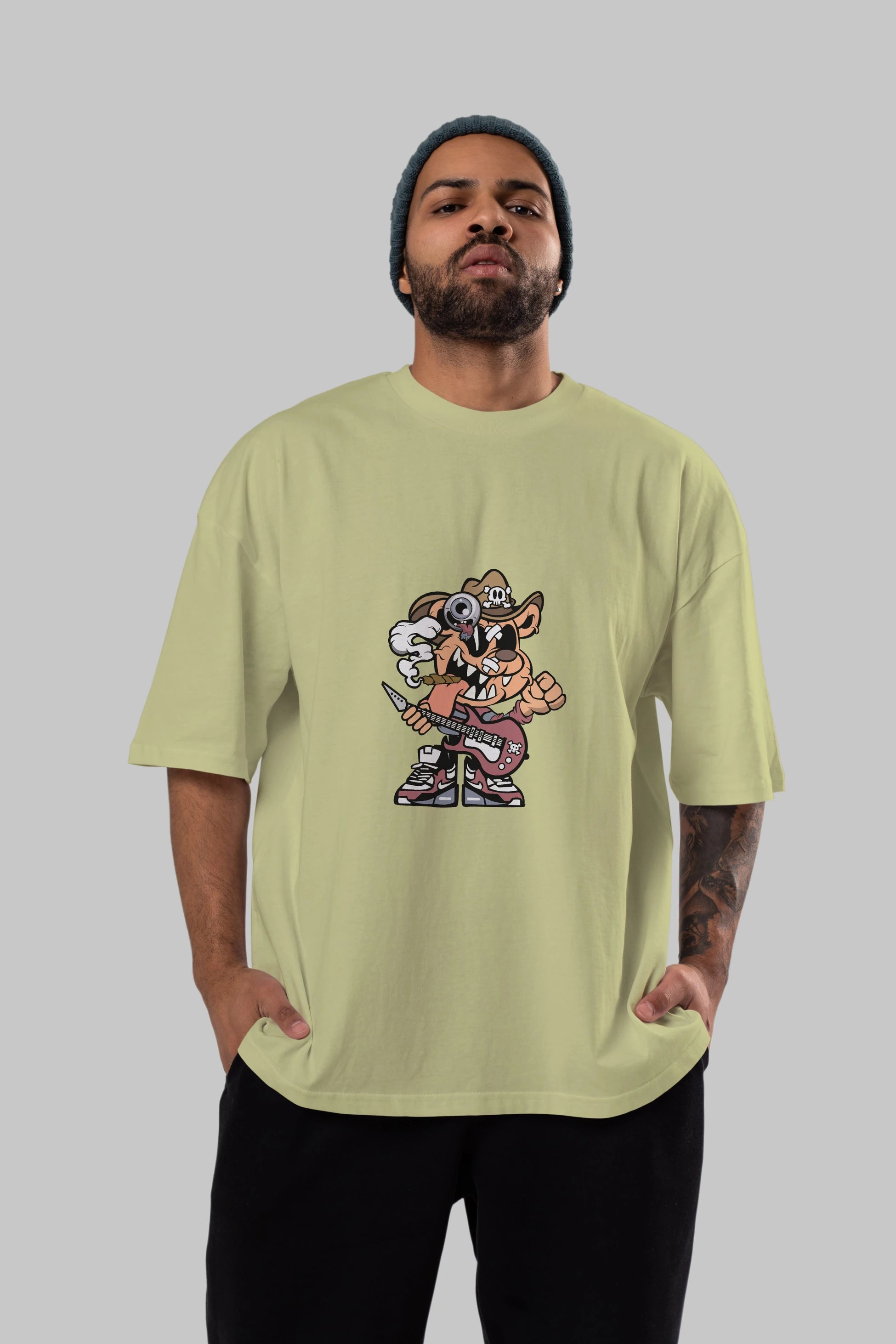 Freddy Bear Ön Baskılı Oversize t-shirt Erkek Kadın Unisex %100 Pamuk tişort