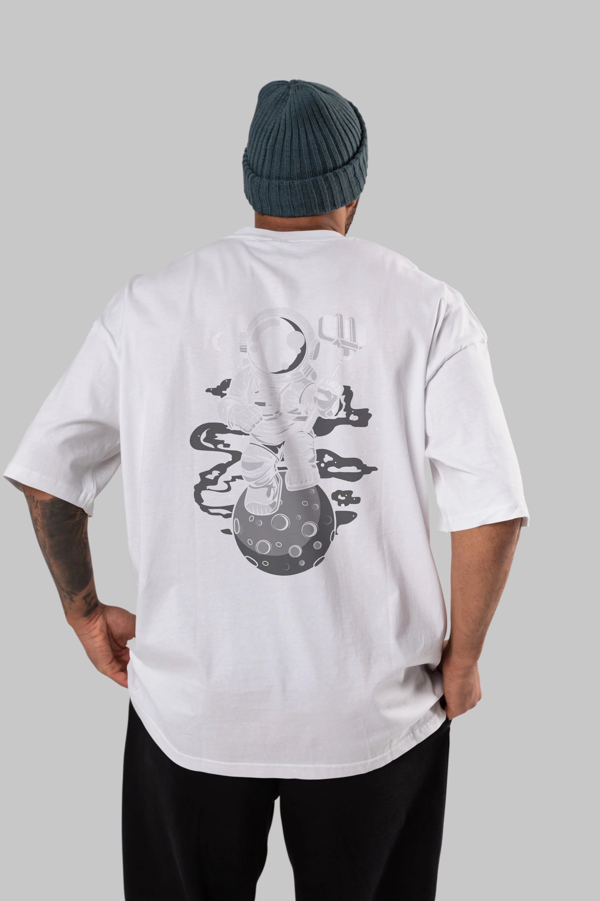 Astronaut Selfie Arka Baskılı Oversize t-shirt Erkek Kadın Unisex