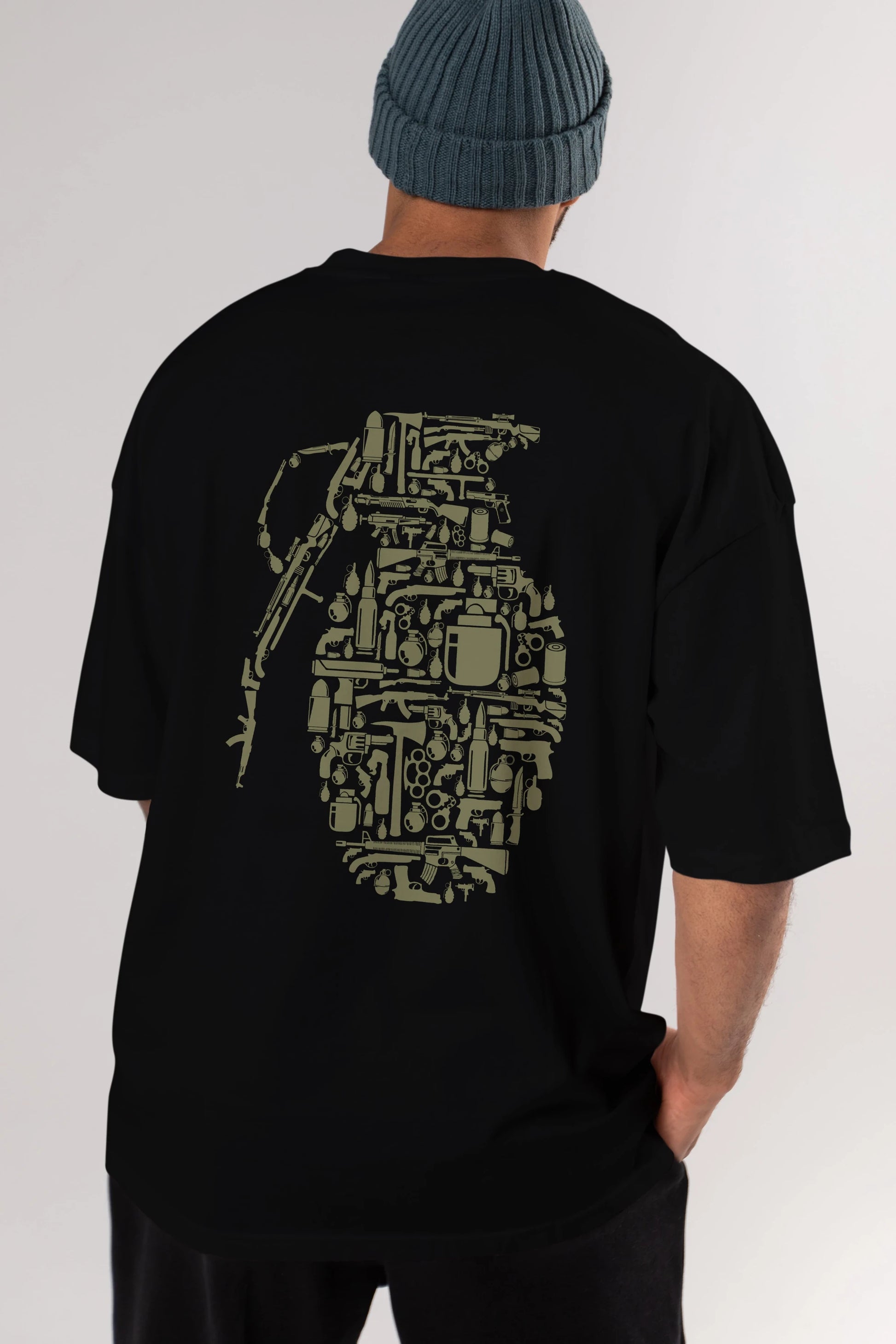 Grenade Arka Baskılı Oversize t-shirt %100 pamuk Erkek Kadın Unisex
