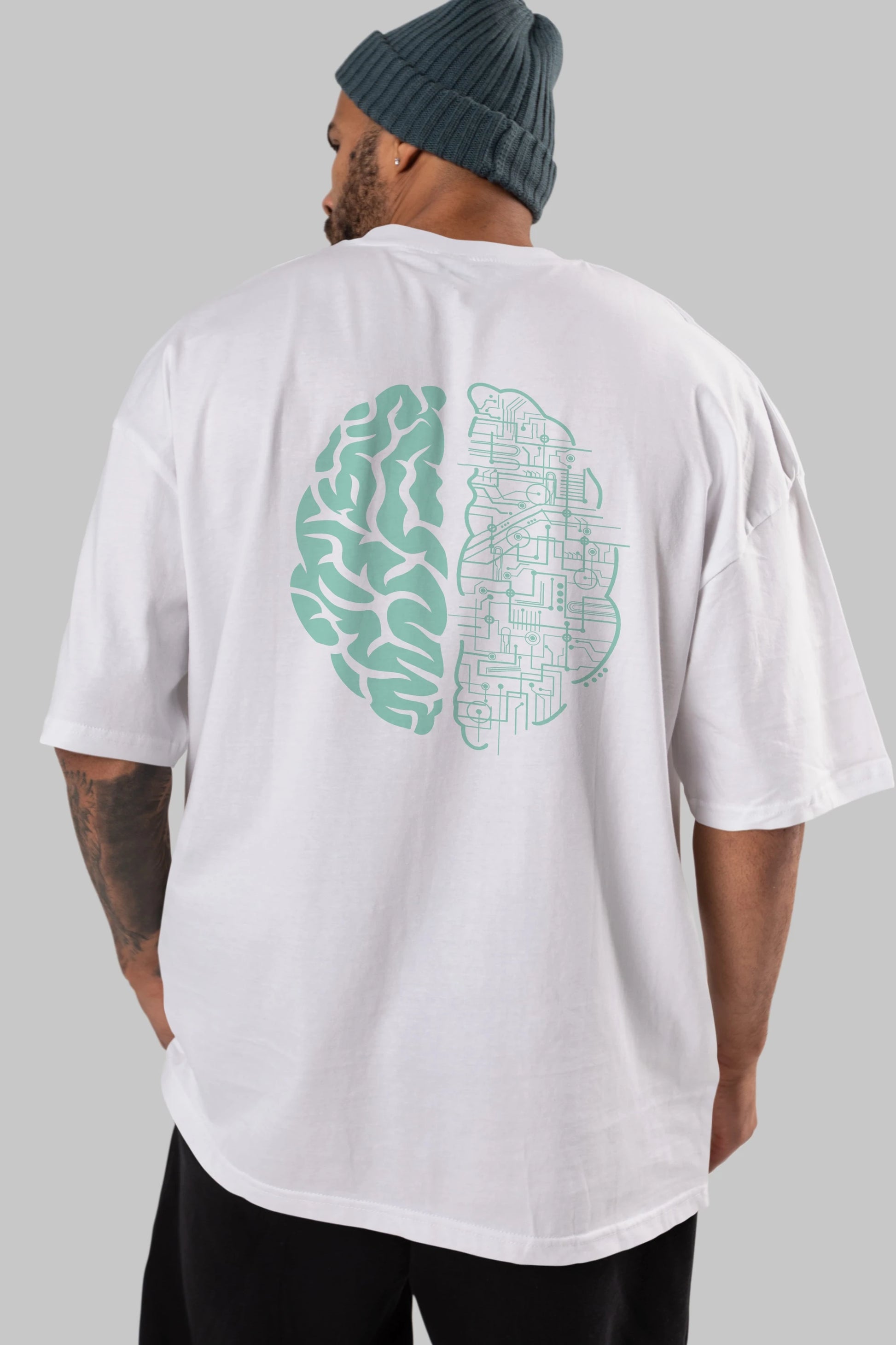 Electric Brain Arka Baskılı Oversize t-shirt %100 pamuk Erkek Kadın Unisex