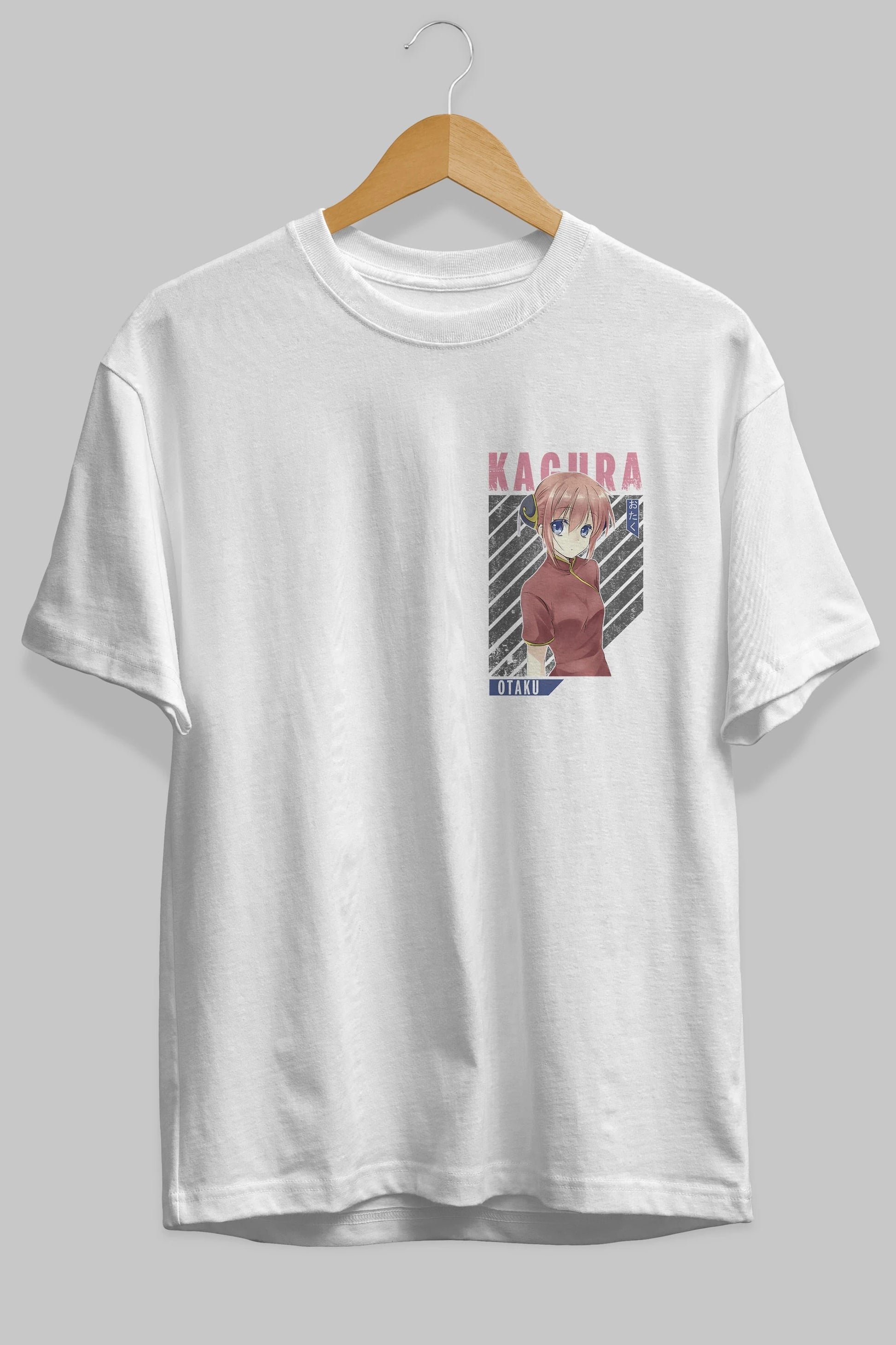 Kagura GINTAMA Ön Sol Baskılı Oversize t-shirt Erkek Kadın Unisex %100 Pamuk Bisiklet Yaka tişort