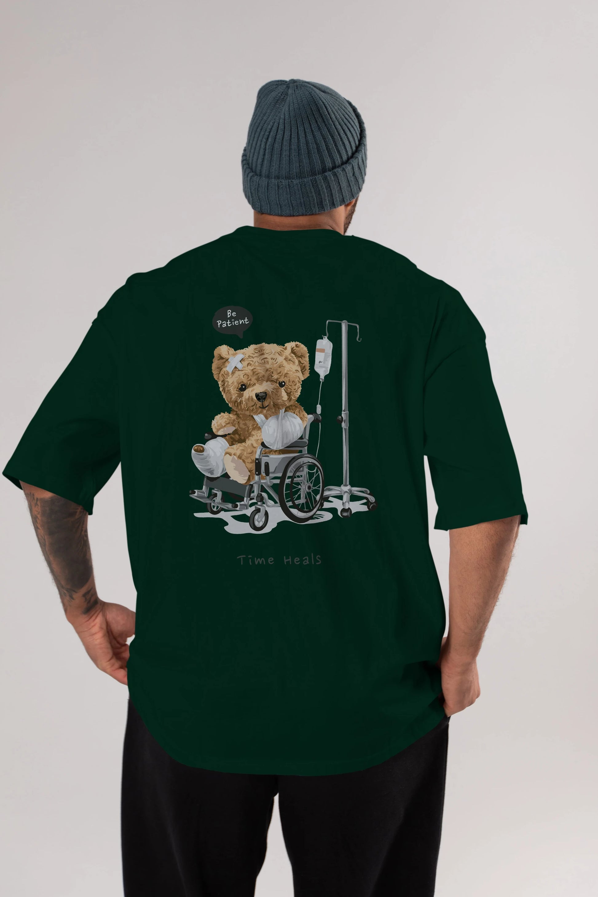 Teddy Bear Time Heals Arka Baskılı Oversize t-shirt Erkek Kadın Unisex %100 Pamuk